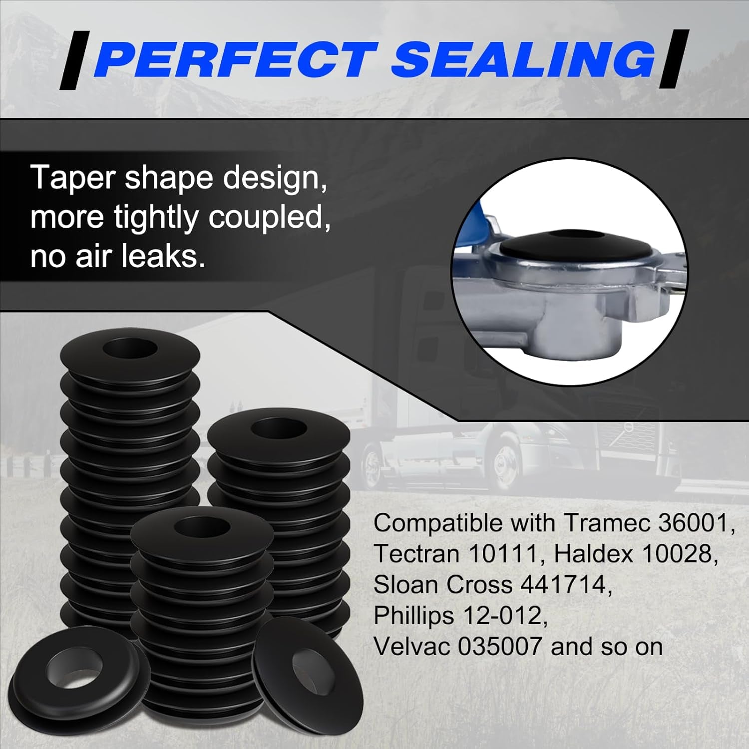 100Pcs Glad Hand Seals Black Truck Rubber Gladhand Gaskets Elastic Grommets round Washers for Semi Trailers Tractors Brake Air Hose Parts Number 10028 Truck Accessories
