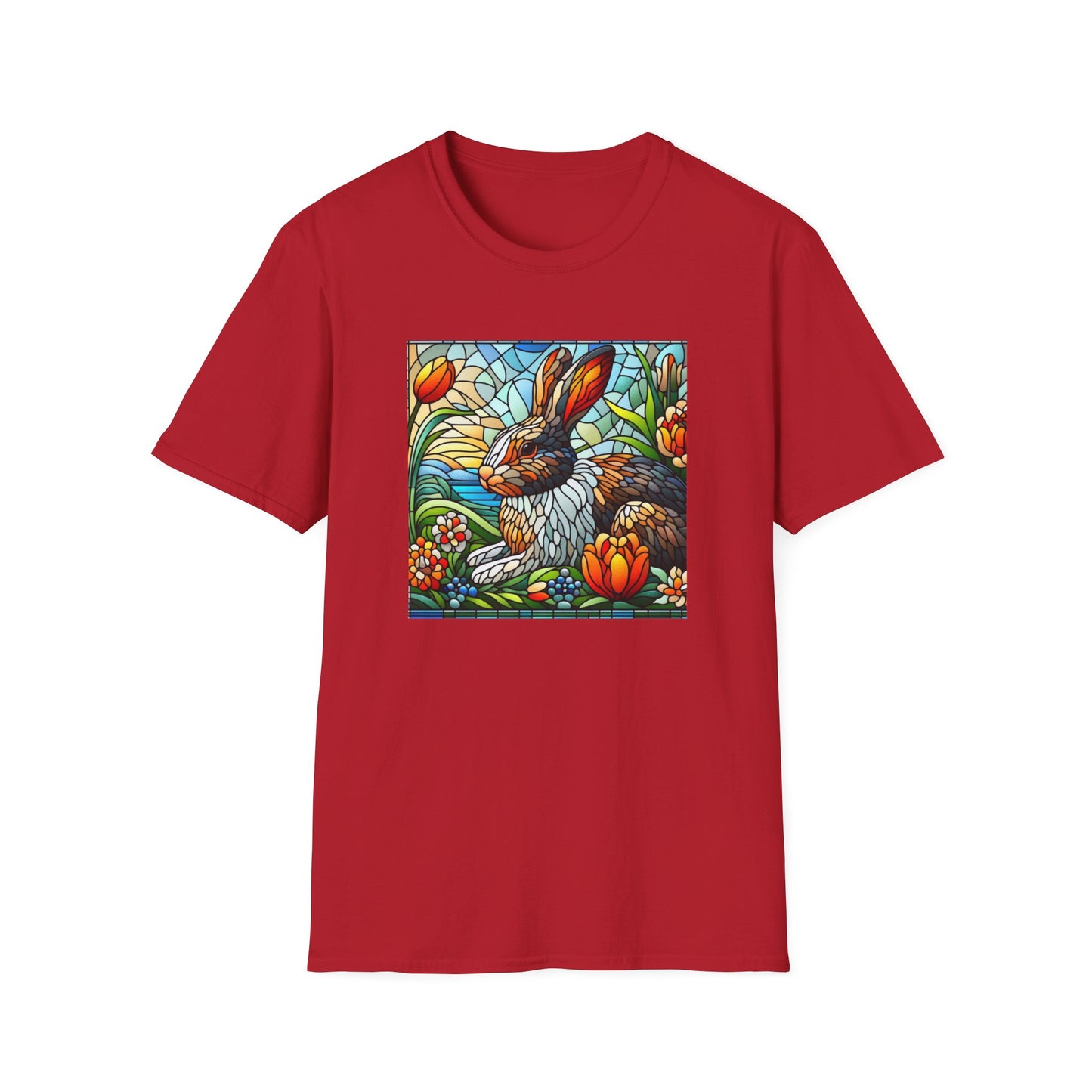 Dutch Rabbit Animal Stained Glass DesignUnisex Softstyle T-Shirt