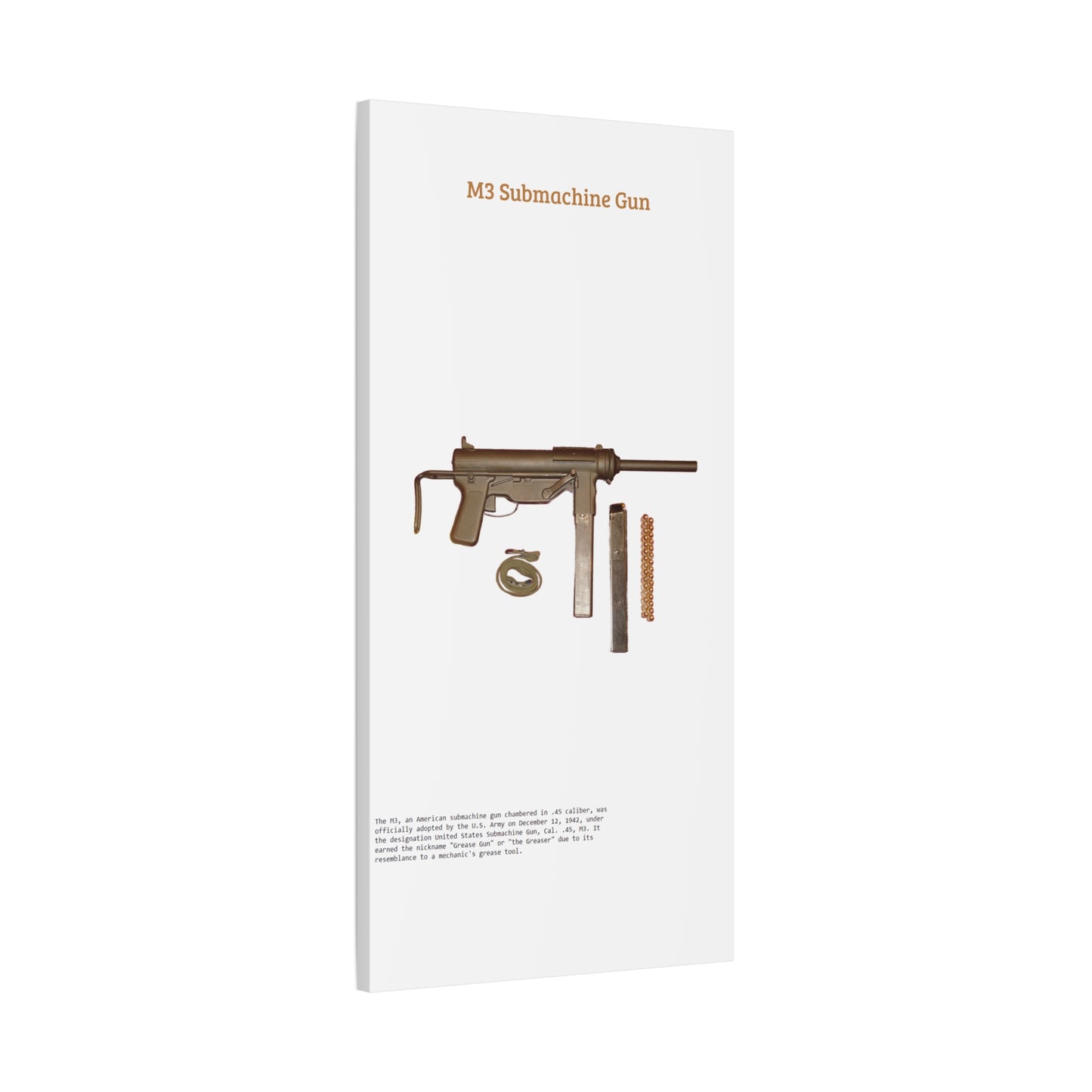 Grease Gun M3 submachine gun Matte Canvas, Stretched, 1.25"