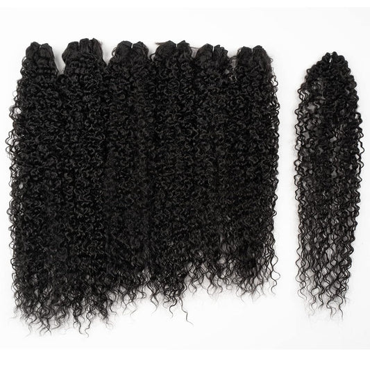 Synthetic Hair Bundles Weave Bundles 7Pcs Afro Kinky Curly 22 24 26 Inch 220G High Temperature Fiber (1B)
