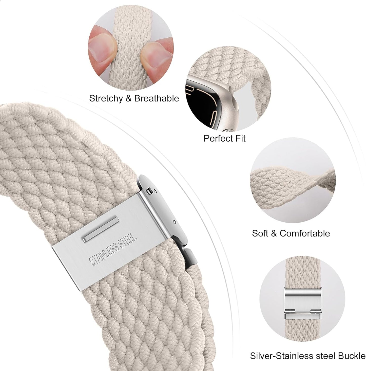 Compatible for Apple Watch Band 38Mm 40Mm 41Mm 42Mm 44Mm 45Mm 49Mm for Women Men,Stretchy Solo Loop Strap Adjustable Elastic Nylon Braided Wristband for Iwatch Series 9 8 7 6 SE 5 4 3 Ultra 2 1