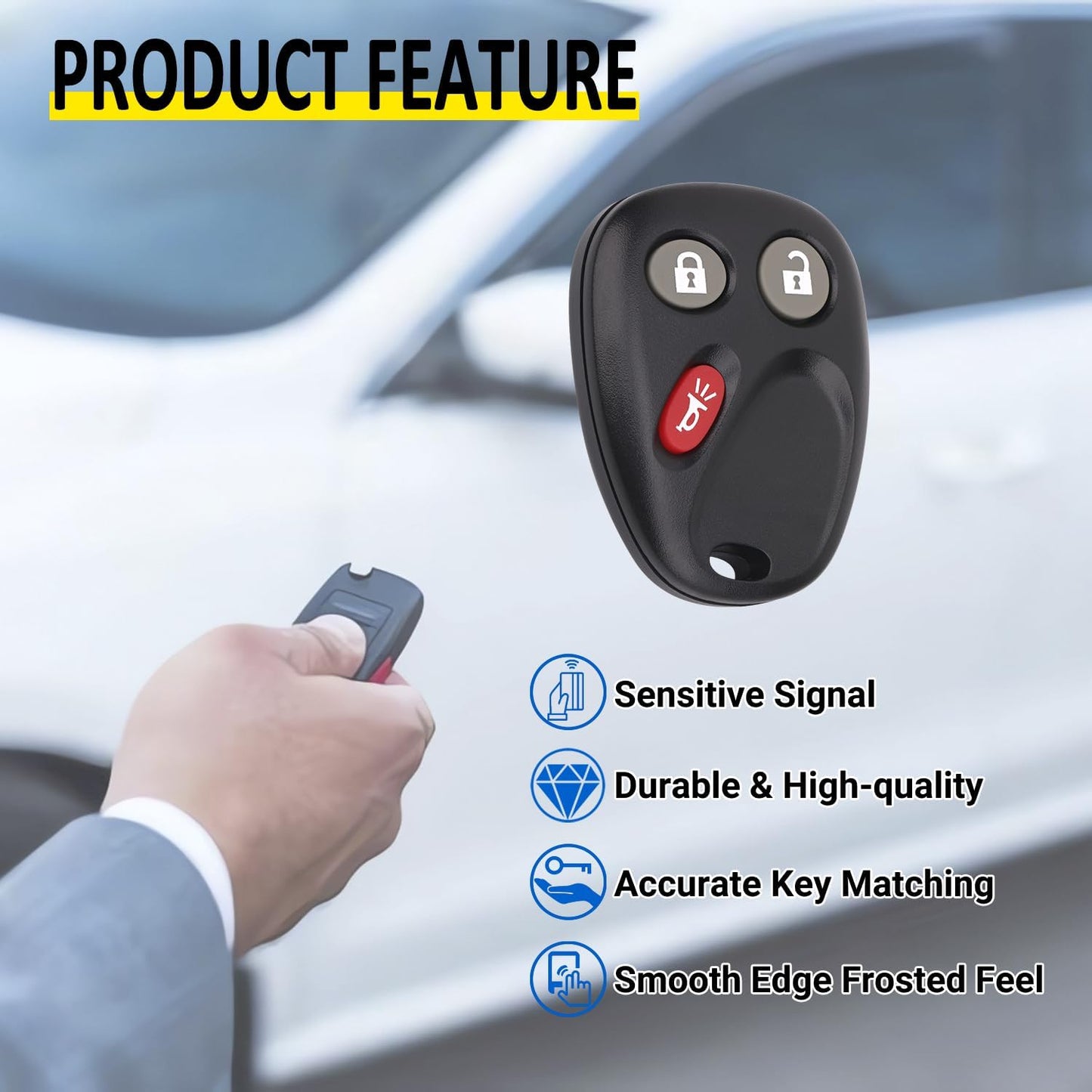 Keyless Entry Remote Key Fob Compatible with Chevy Tahoe Suburban Silverado Avalanche, GMC Sierra Yukon, Cadillac Escalade, Hummer H2 2003 2004 2005 2006, Replacement for LHJ011 (Pack of 2)