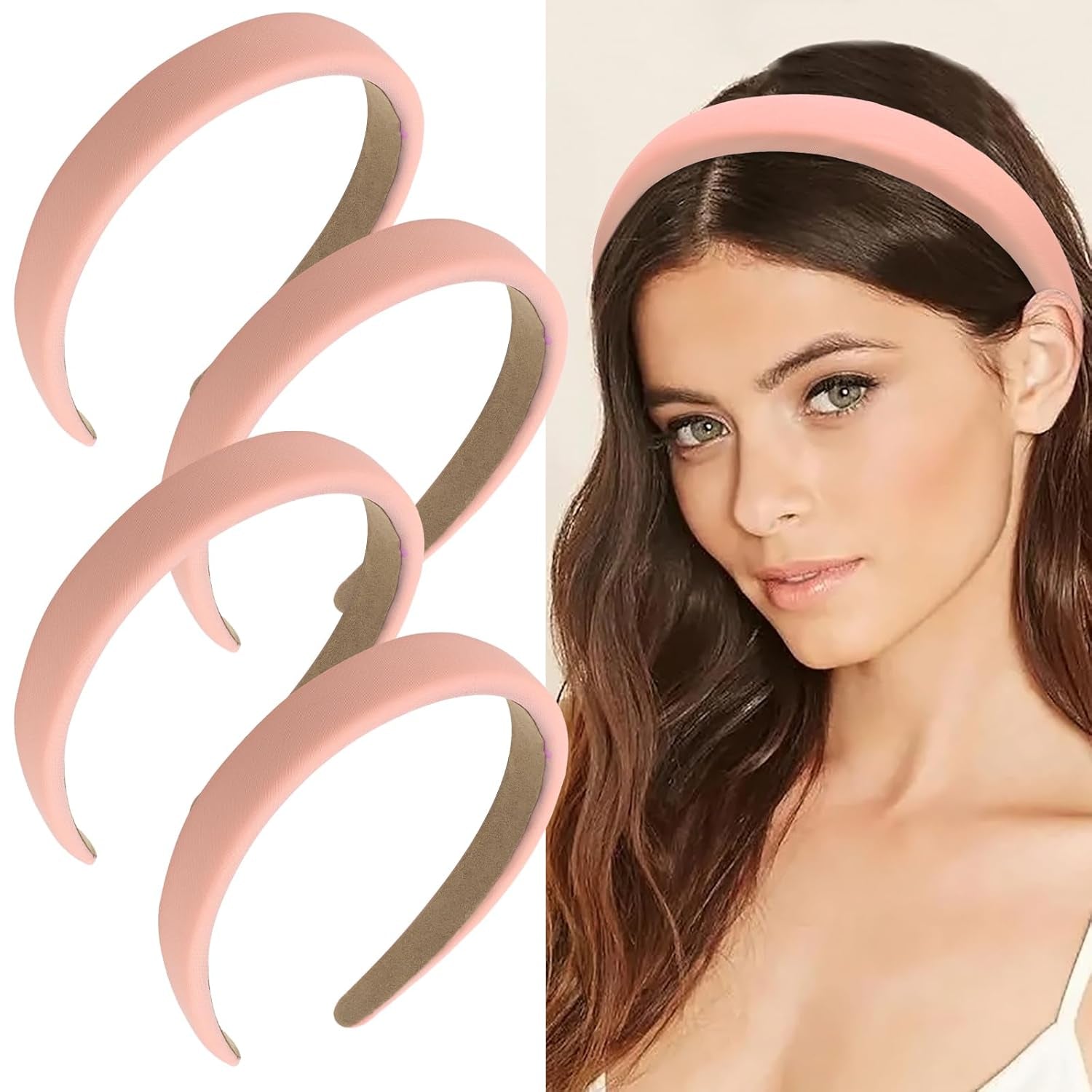 Headbands for Women, 4Pcs Padded Headbands Non Slip Soft Thick Comfortable Headbands Cute Brown Black Pink White Fall Headband Aesthetic Y2K Halloween Costume Hair Accessories for Women Girls