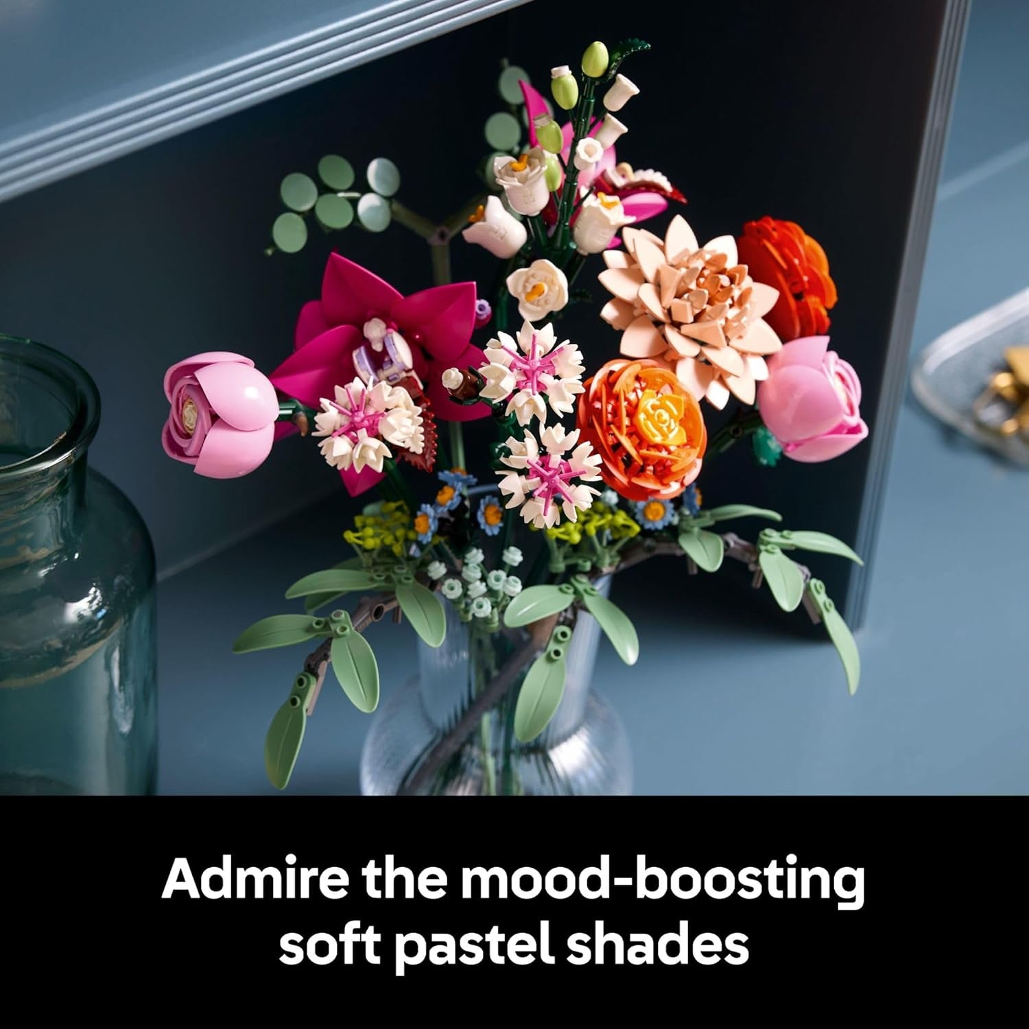 Botanicals Pretty Pink Flower Bouquet Building Sets for Adults - Artificial Flowers for Home Decor, Centerpieces for Tables - Gift for Valentines Day for Her & Him - 10342