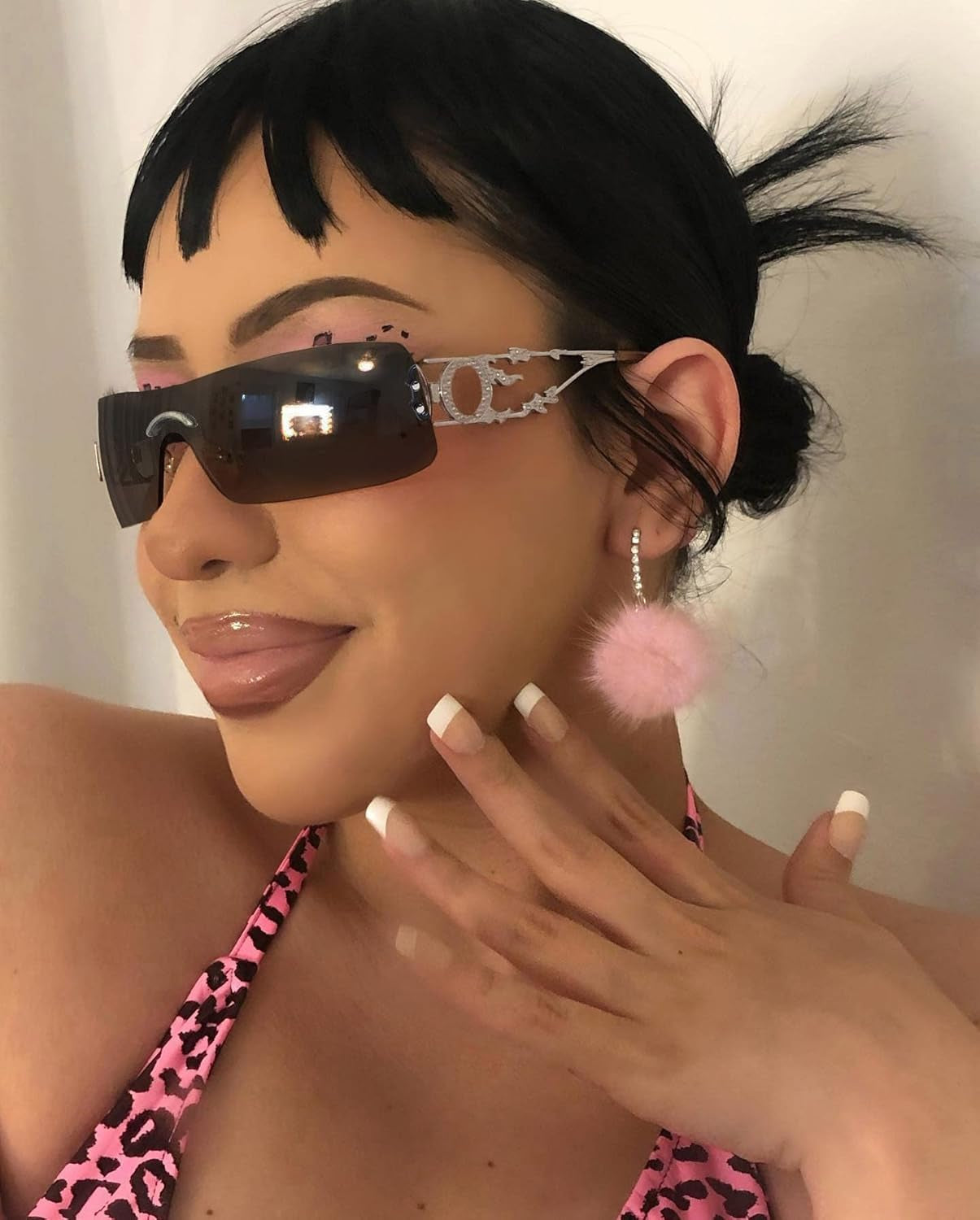 Rimless Y2K Sunglasses for Women Men Rectangle Vintage Glasses Fashion Flame Metal Sunglass Frameless Retro Eyewear