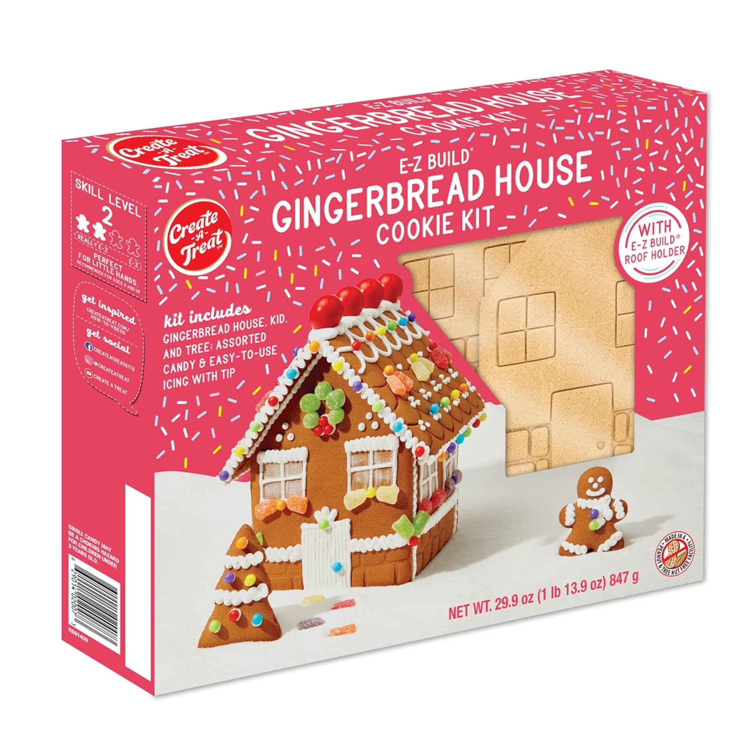 Create-A-Treat E-Z Build Gingerbread House Decorating Kit, Holiday Gift, 29.9 Oz + Bonus CHIPS AHOY! Mini Cookie Snack Pack