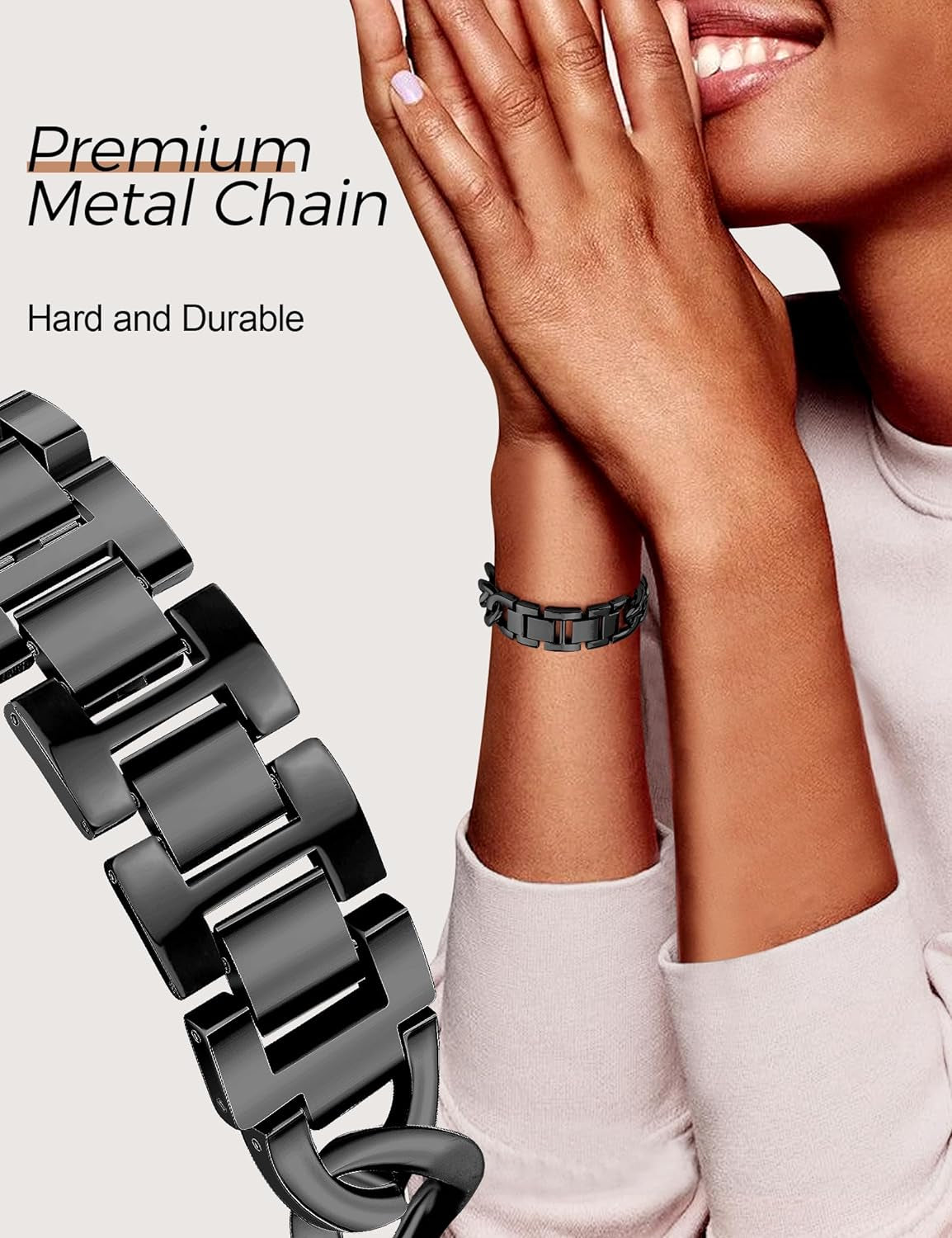 Black Watch Bands for Women Compatible with Apple Watch Band 38Mm 40Mm 41Mm Adjustable Metal Band Cowboy Steel Single Chain Bracelet for Iwatch Series 9/8/7/6/5/4/3/2/1/Se/Ultra (No Case)