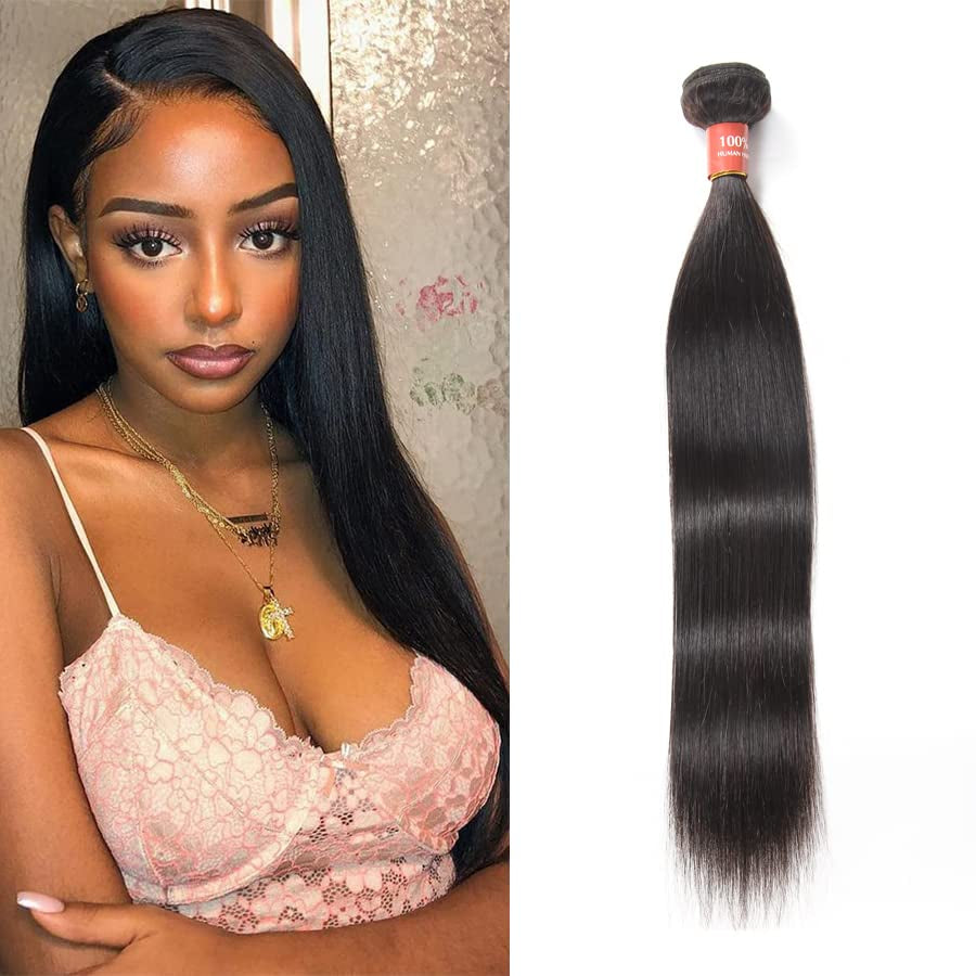 Straight Bundles 14 Inch 1 Bundle Human Hair 100% Unprocessed Brazilian Virgin Human Hair Extensions Double Weft No Split Bundle Natural Color Full and Thick(14 Inch)