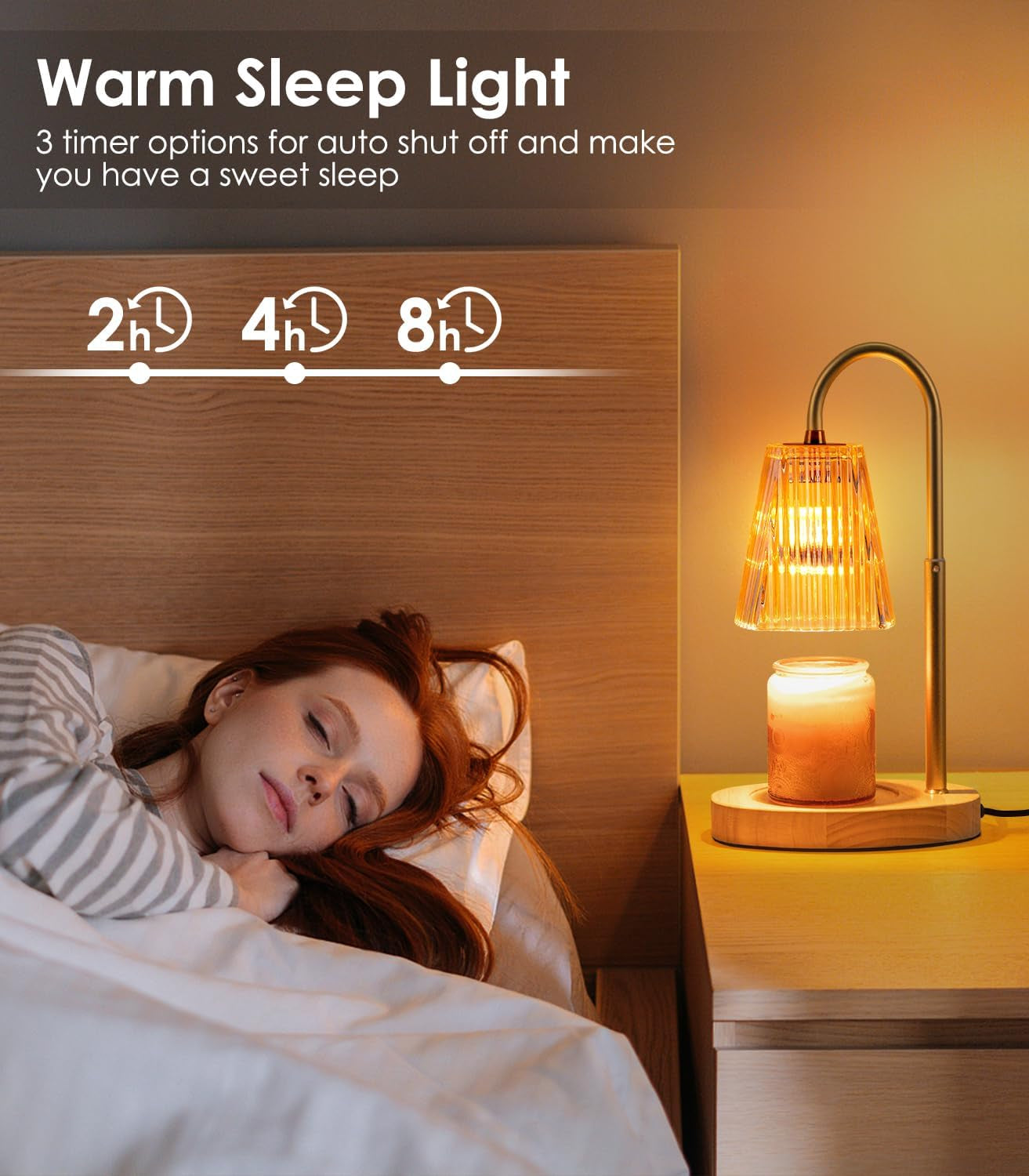 Candle Warmer Lamp - Dimmable Wax Melt Warmer with Amber Lampshade and 2 Bulbs for House Warming, Bedroom Decor