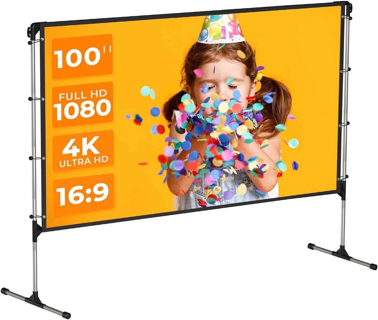 Extendable Ceiling & Wall Projector Mounts + 100" 4K HD Portable Screen with Stand (16:9,Adjustable Height, 160° Viewing Angle, for Home & Outdoor).