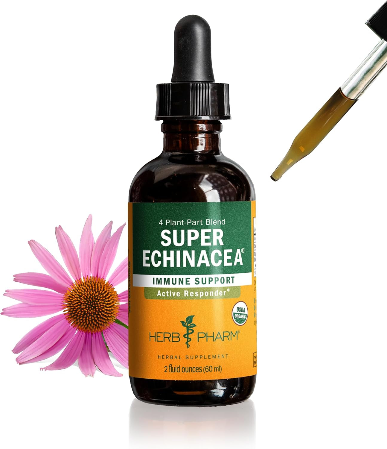 Certified Organic Super Echinacea Liquid Extract for Active Immune System Support - 4 Oz TLBH