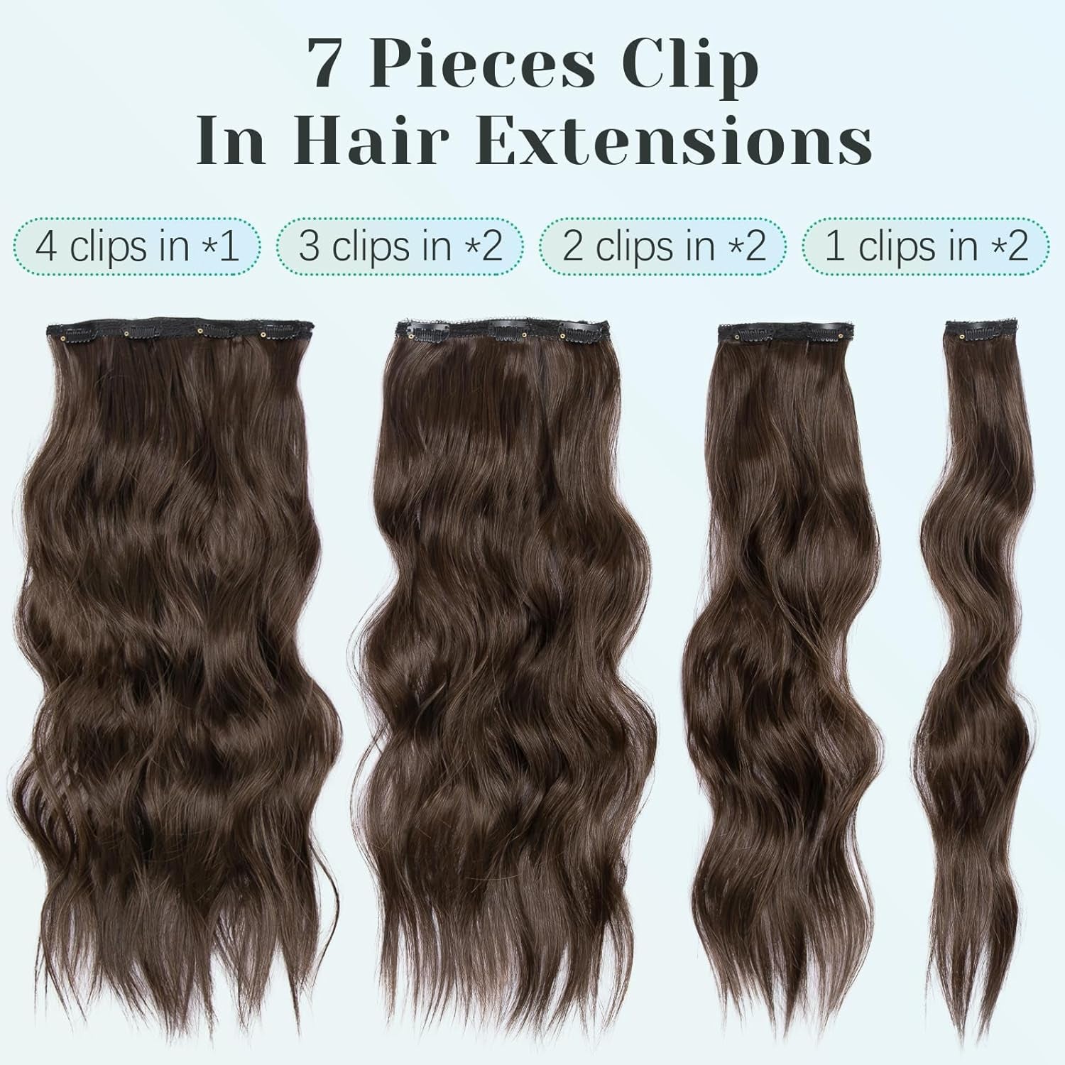 Clip in Hair Extensions for Women with Thinning Hair，7Pcs 20 Inch Thick Long Wavy Hair Extensions Clip Ins，Chocolate Brown with Dark Brown Synthetic Hairpiece for Daily Use Voluminous Look
