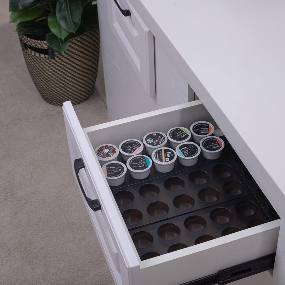 Coffee Pod Storage Organizer for Kitchen Drawer Holders 20 K CUP, Premium Plastic Tray with Non-Slip Mat