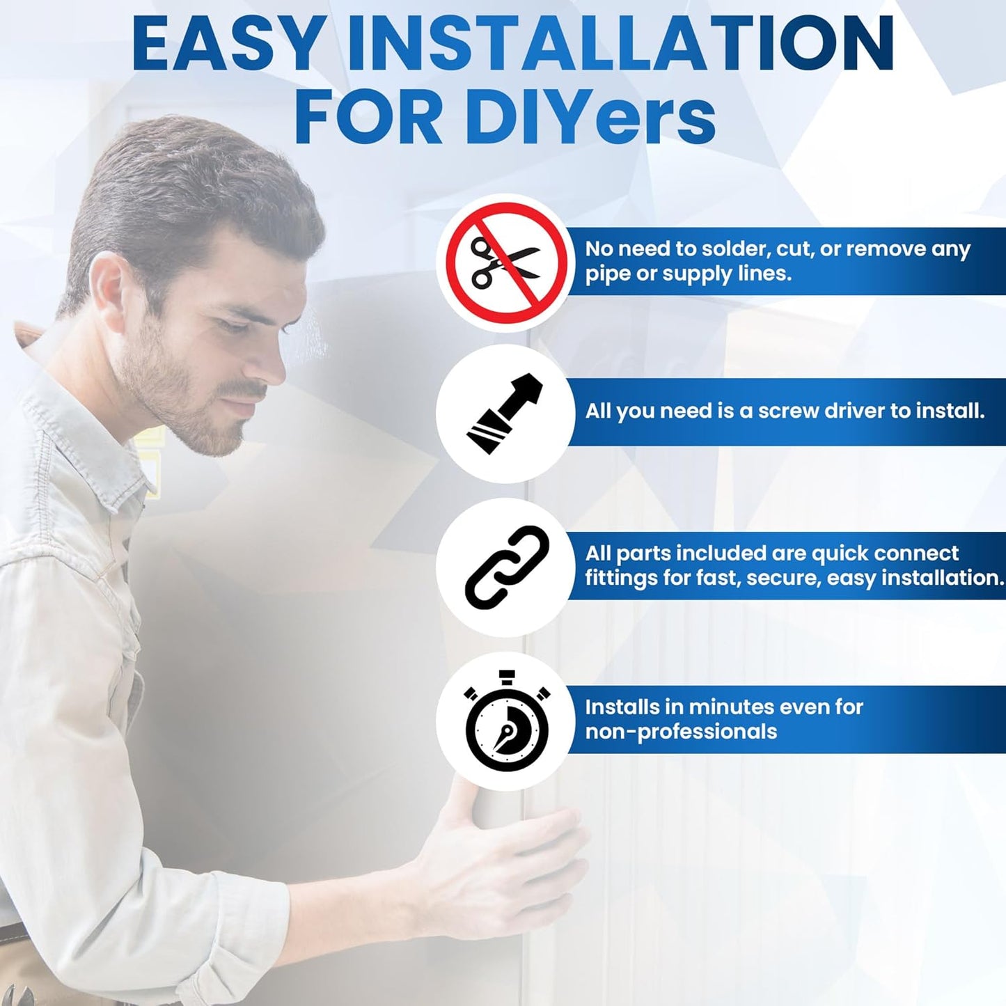 Refrigerator Water Line Kit for Ice Maker, Freezer, Humidifier, Water Filtration System. 25 FT X 1/4” OD Tube, 1/4" OD Quick Connect Self-Piercing Needle Saddle Valve, Adapter, & Ball Valve