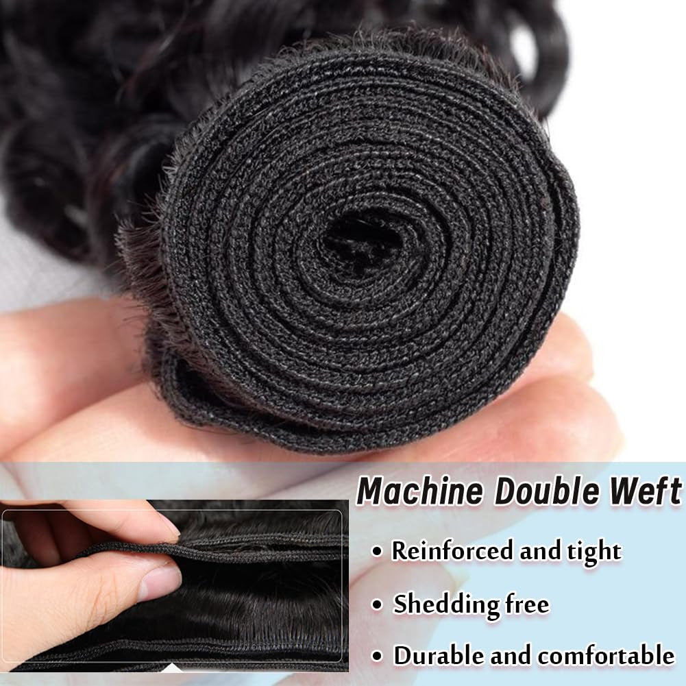 Deep Wave Bundles Human Hair Weave Single Bundles Deep Curly Brazilian Virgin Hair Wet and Wavy Bundle 12A Grade Unprocessed Human Hair Extensions Natural Black 18 Inch