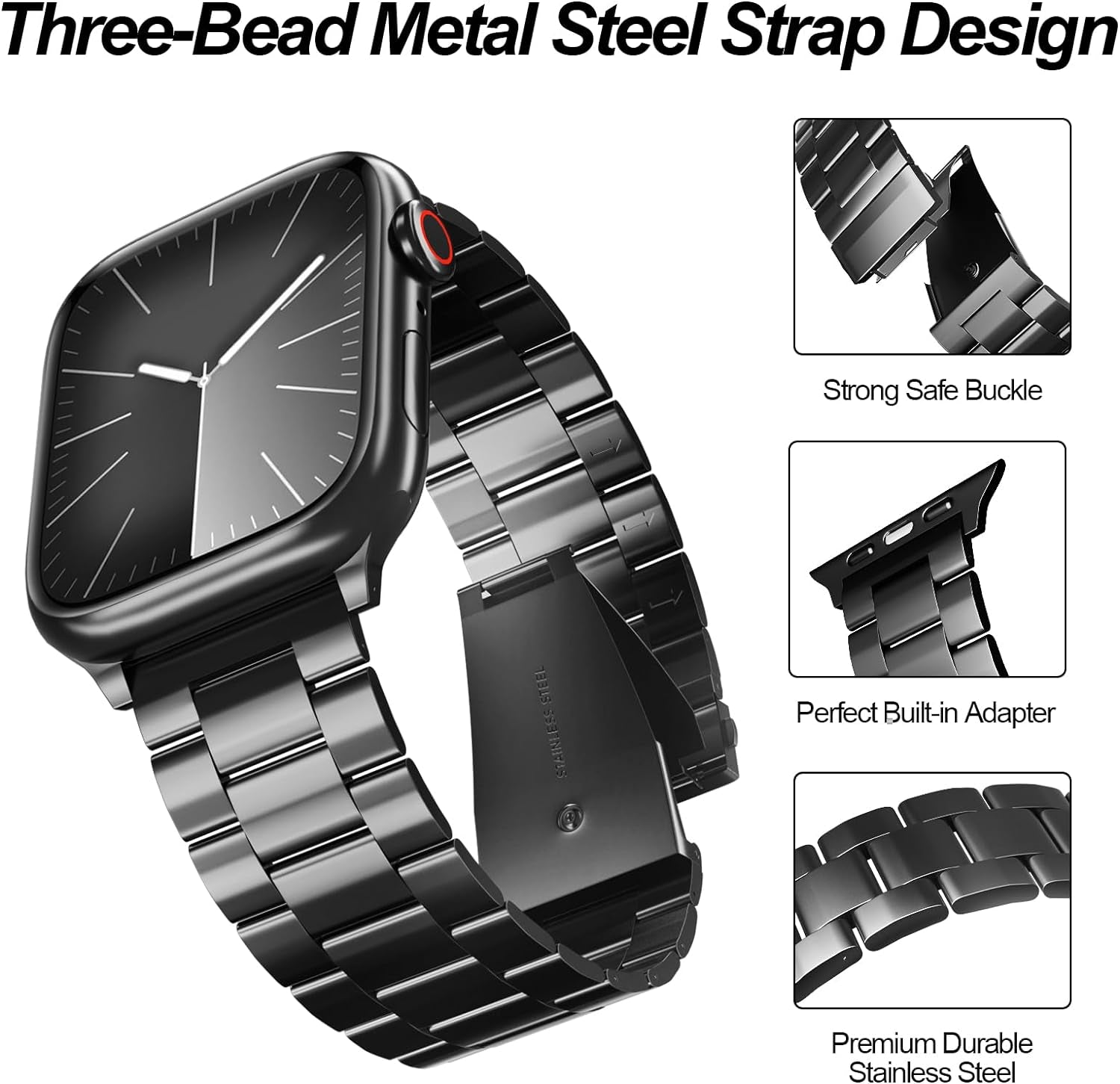 2-Pack Compatible for Apple Watch Band 49Mm 45Mm 44Mm 42Mm, Rugged Stainless Steel Replacement Strap Metal Bands for Iwatch Ultra 2/1 Series 9/8/7/6/5/4/3/2/1/SE/SE2 Women Men（Black+Silver）