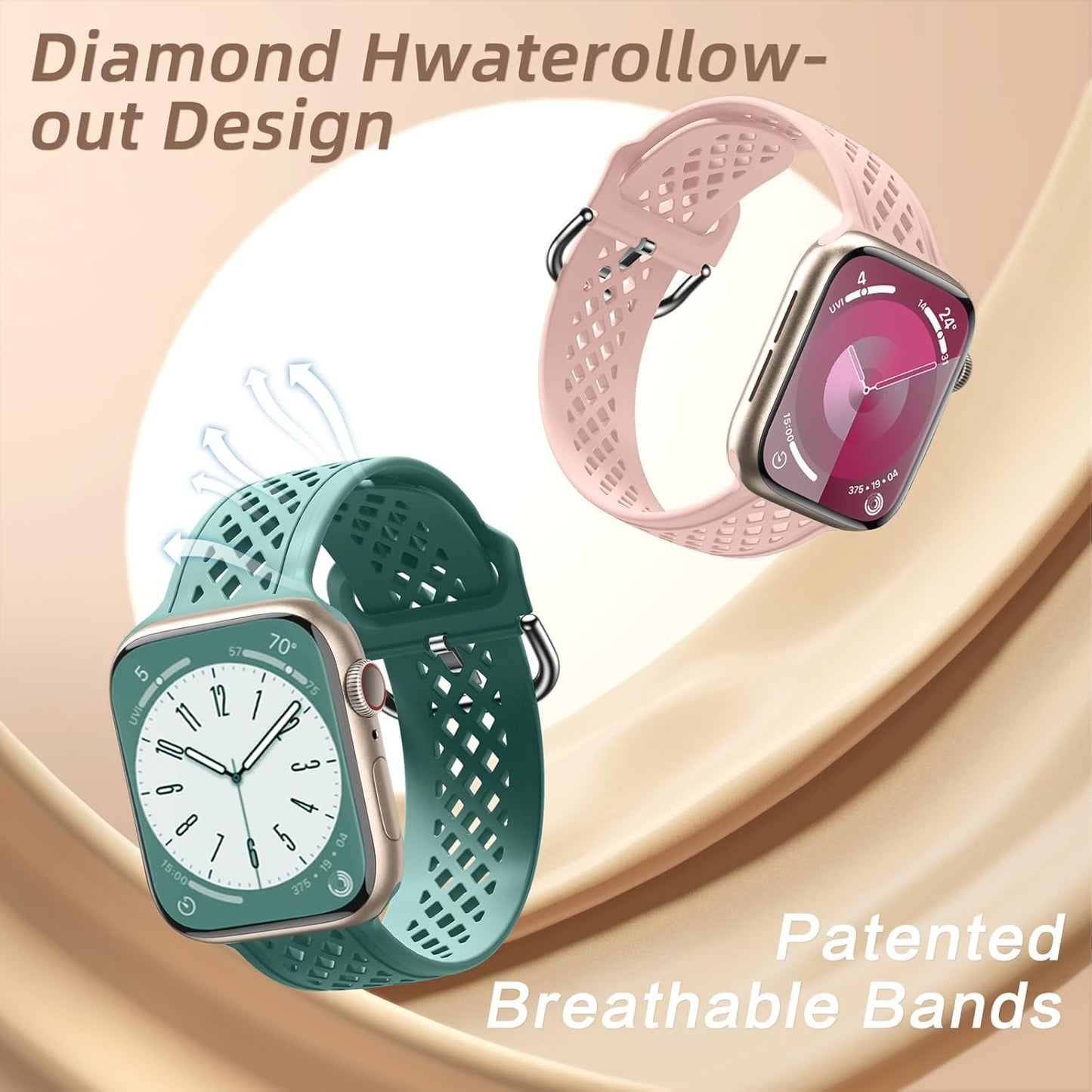 Diamond Hollow-Out Band Compatible with Apple Watch Bands 38Mm 40Mm 41Mm 42Mm 44Mm 45Mm 49Mm Women Men, 3 Pack Sport Band Breathable Silicone Straps for Iwatch Ultra SE Series 9 8 7 6 5 4 3 2 1