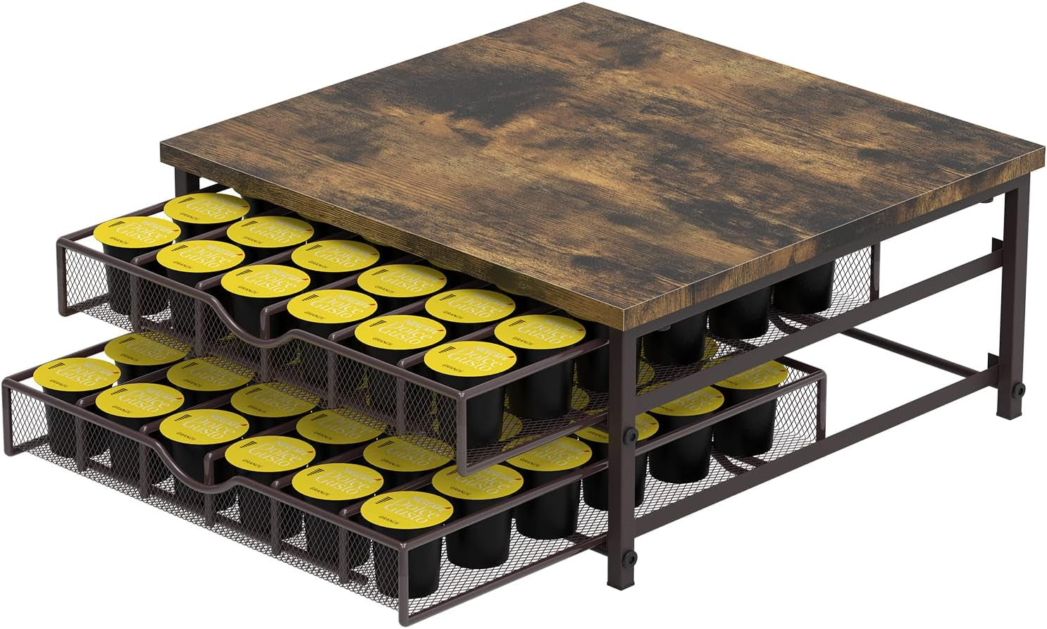 Coffee Pod Holder for Counter,72-Capacity Coffee Pod Storage Drawer with Sliding Baskets, Coffee Station Accessory (Black)