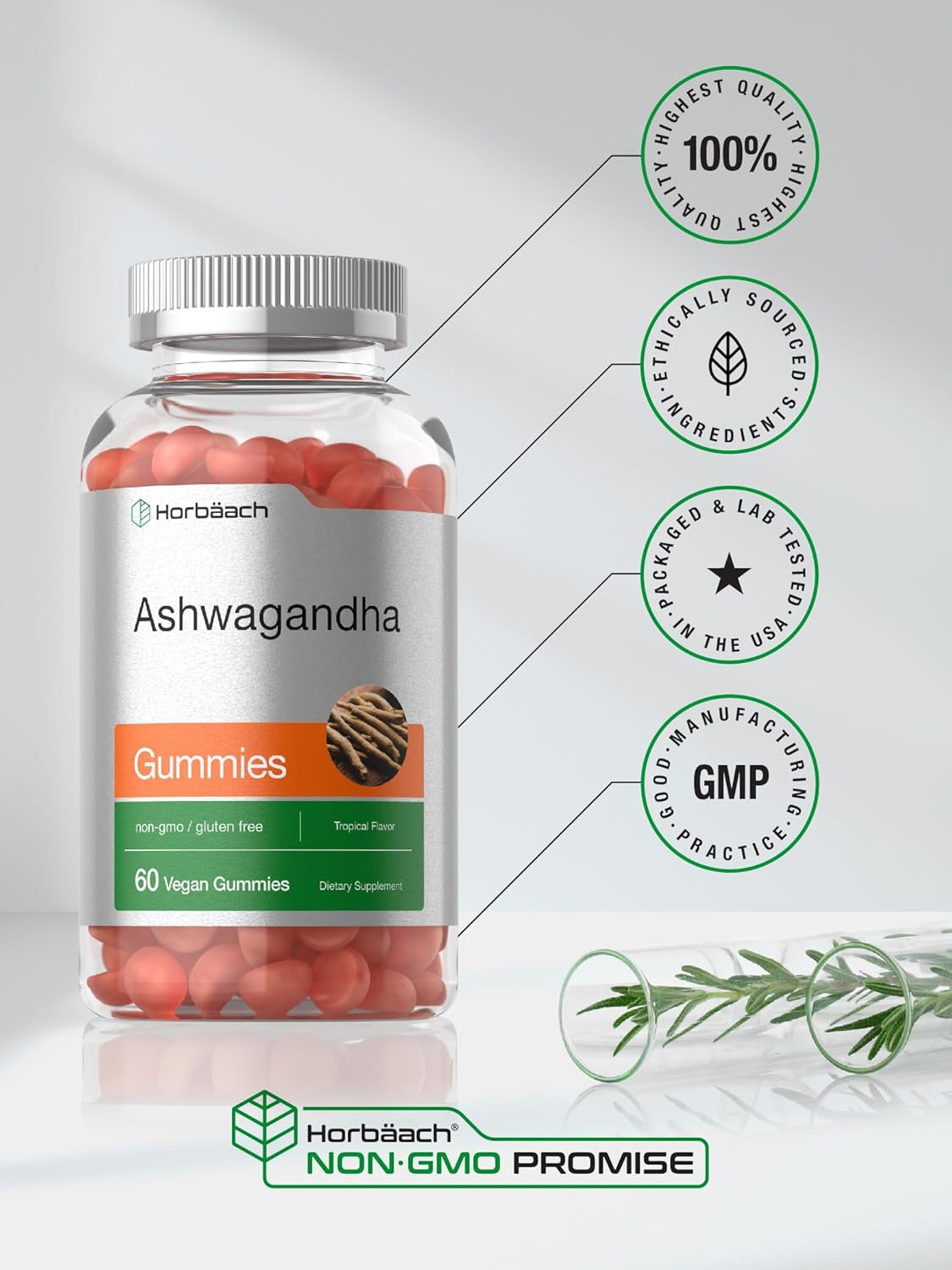 Ashwagandha Gummies for Women and Men | 60 Count | Vegan, Non-Gmo, Gluten Free Supplement | Tropical Flavor TLBH