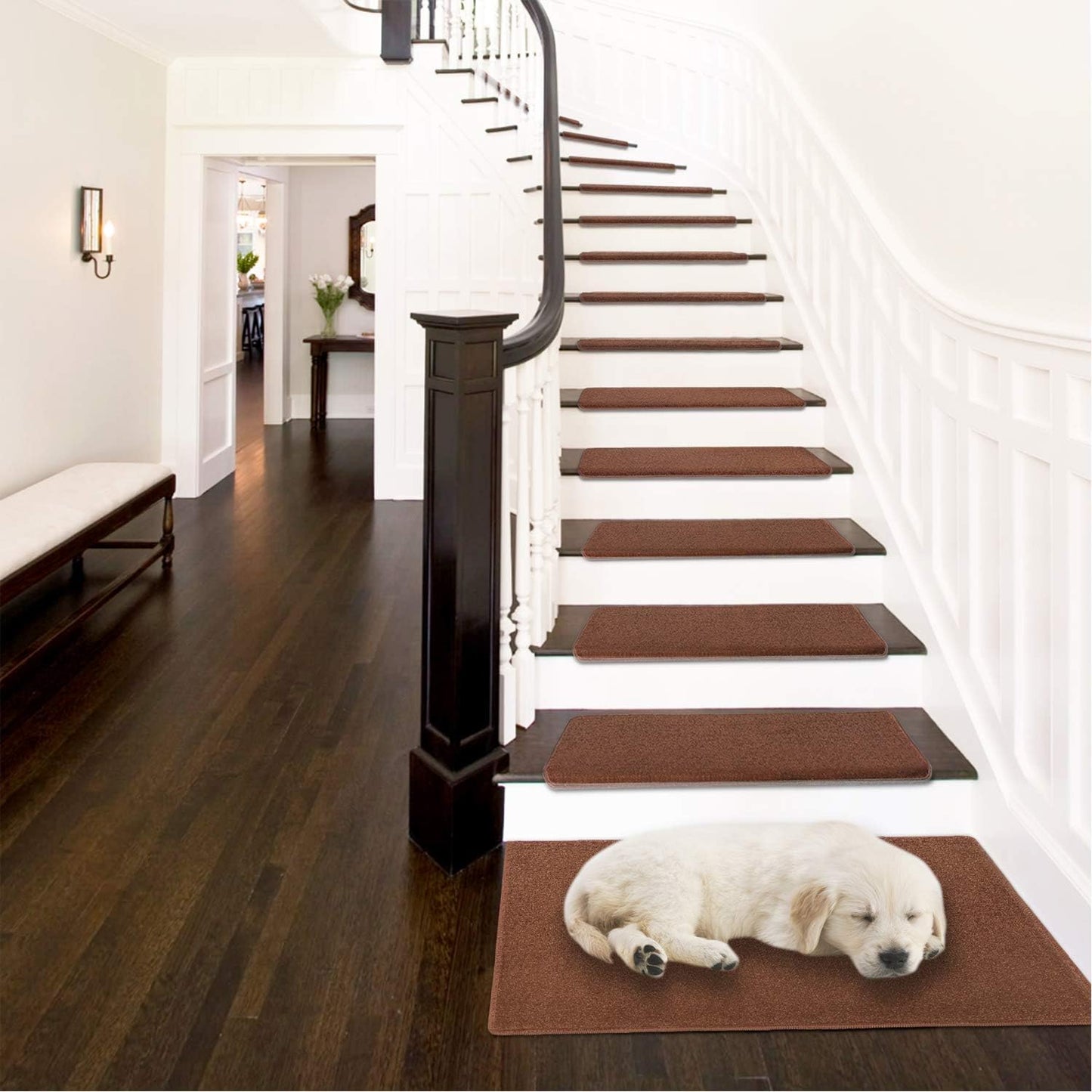 Carpet Stair Tread Landing Mat Tape Free Self Adhesive Non Slip Skid Resistant Indoor Doormat Area Rug Floor Mat for Kitchen Bathroom Workstations Washable Rectangle 2' X 3' (Brown)