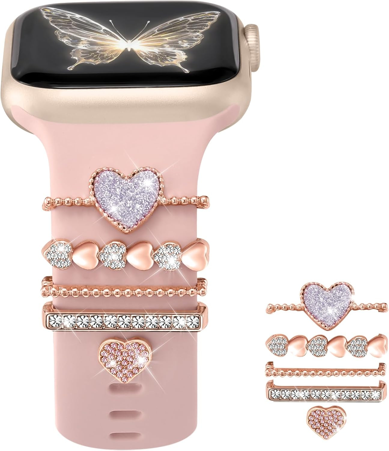 5Pcs Charm Bands Compatible with Apple Watch Bands for Women 40Mm 38Mm 41Mm 44Mm 42Mm 45Mm 46Mm 49Mm,Soft Silicone Decorative Ring Loops Strap for Iwatch Series 10 9 8 7 6 5 4 3 2 1 Se/Ulta