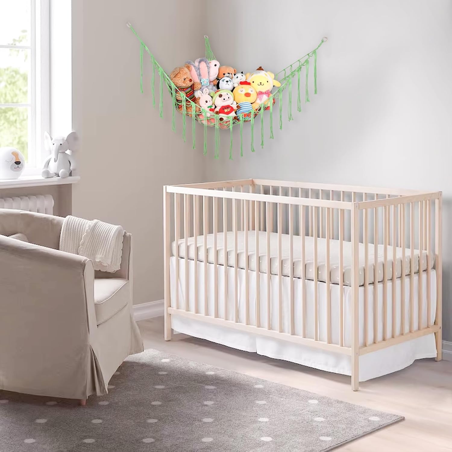 Boho Stuffed Animals Net or Hammock Large,55 Inch Toy Hammock Macrame Stuff Animal Storage Corner Hanging Net Holder,Mesh Hammock Plush Toy Organizer with Hooks for Bedroom,Nursery (Deep Green)