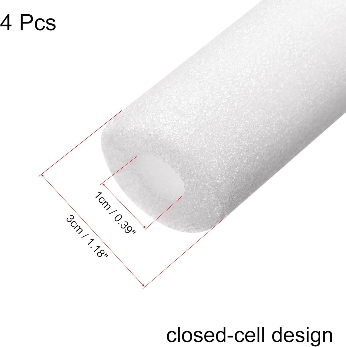 Foam Tube Pipe Insulation Freeze Protection Cover 3.28 Ft Length 0.39In ID 1.18In OD Pipe Insulation Kits White 4 Pack