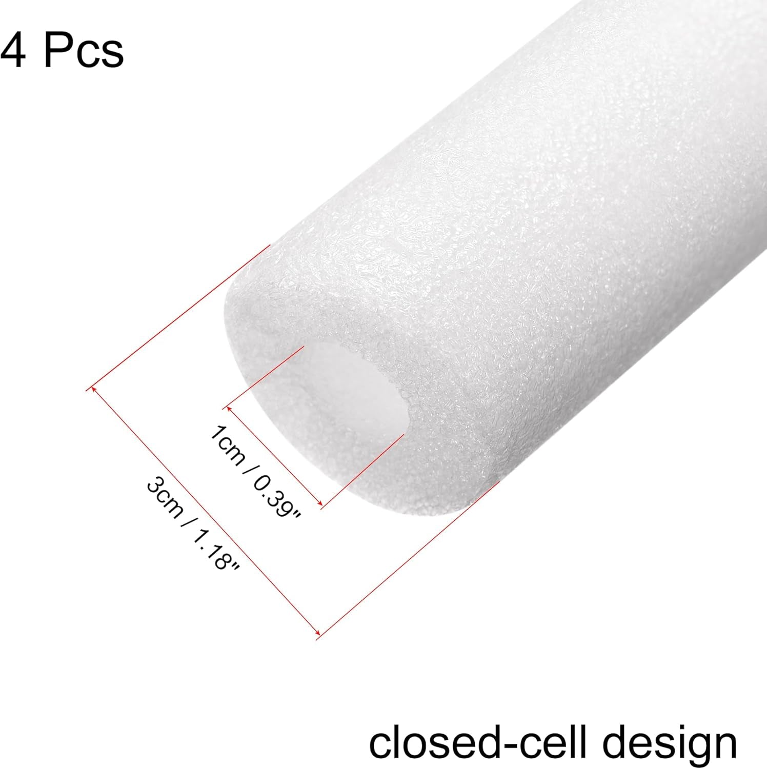 Foam Tube Pipe Insulation Freeze Protection Cover 3.28 Ft Length 0.39In ID 1.18In OD Pipe Insulation Kits White 4 Pack