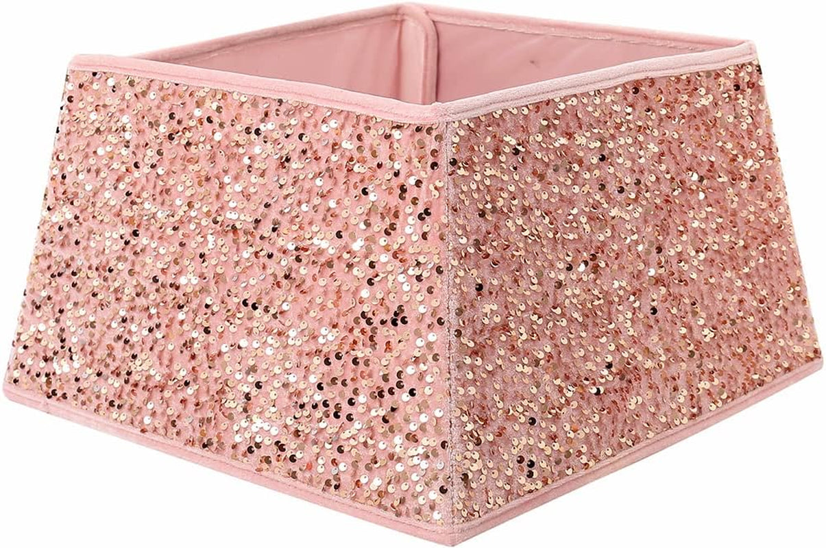 Christmas Tree Collar 24 Inch Sequin Tree Skirt for Christmas Holiday Home Decor Xmas Tree Ring Stand Base Cover Small Size 4 Piece Rose Gold