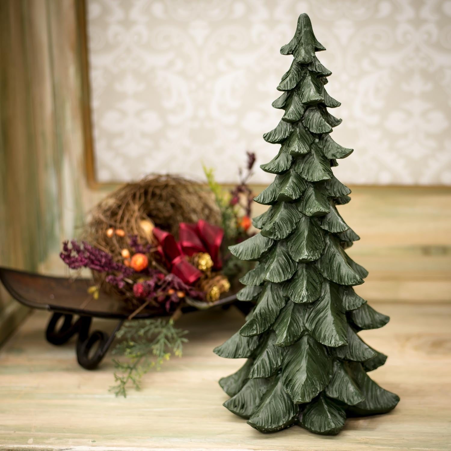 14 Inch Tall Resin Tabletop Spruce Tree Decorative Christmas Figurine