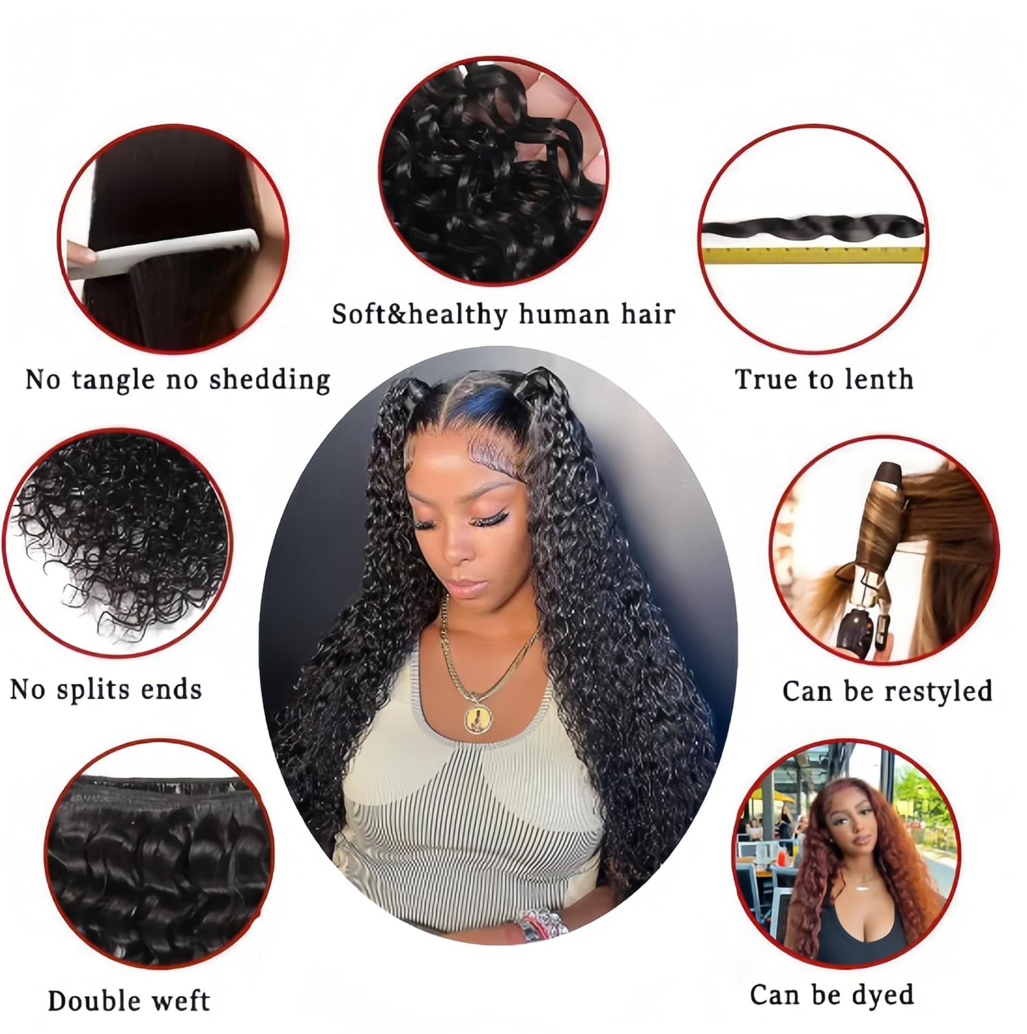 Water Wave Bundles 10A Brazilian Deep Wave Human Hair Bundles (16 18 20 Inch) 100% Unprocessed Human Hair 3 Bundles Water Wave Hair Extensions Curly Double Weft Natural Color for Black Women