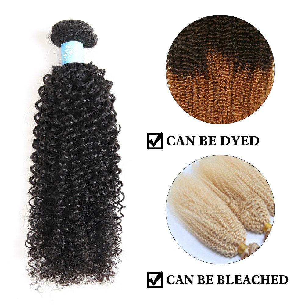 7A Mongolian Kinky Curly Human Hair Bundles 18/20/22 Inch Unprocessed Hair Weave Weft for Black Women Natural Color