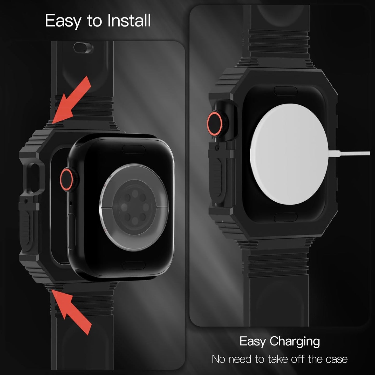 Rugged Silicone Sport Band with Case Compatible with Apple Watch Bands 38Mm 40Mm 41Mm 42Mm 44Mm 45Mm 46Mm, Shockproof Protective Bumper Cover Strap for Iwatch Series 10/9/8/SE/7/6/5/4/3/2/1