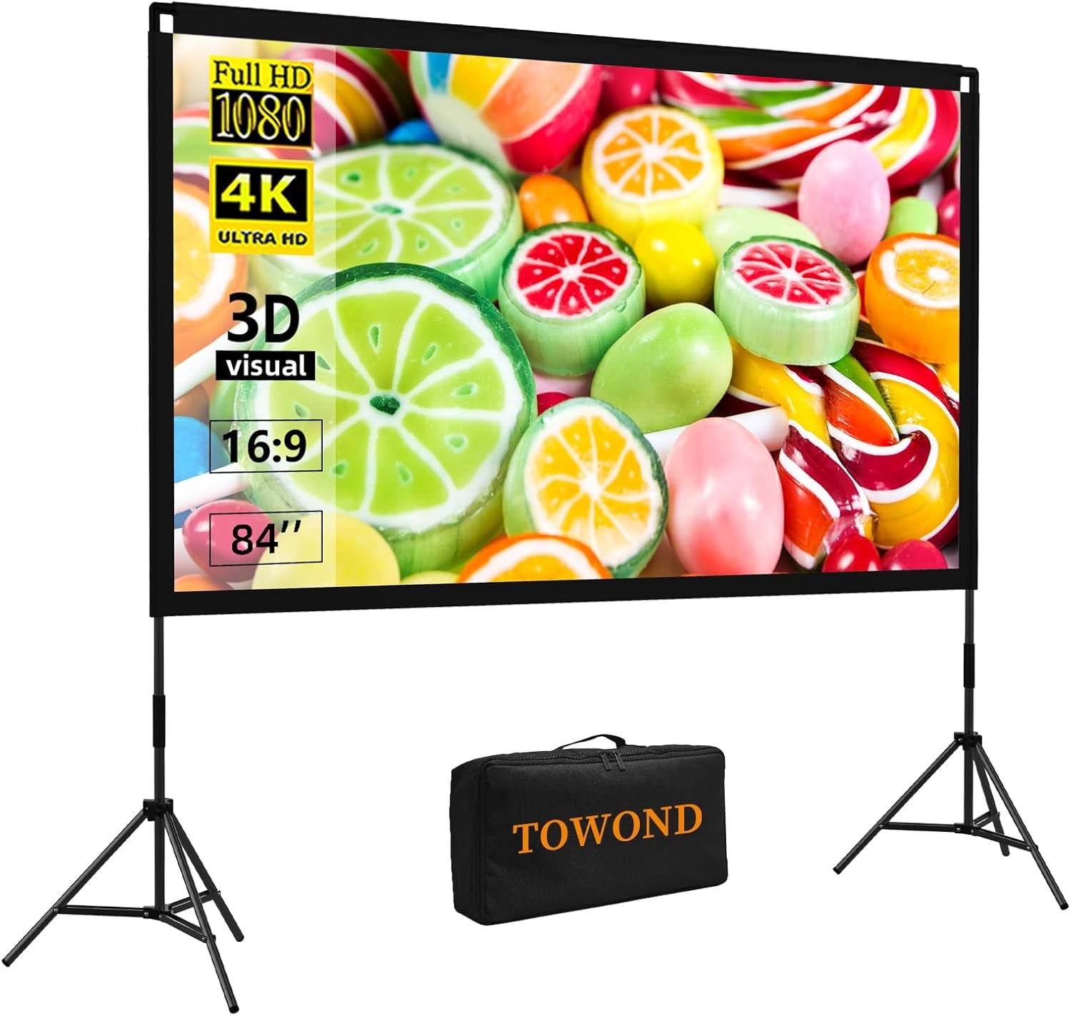 Projector Screen with Stand,  100 Inch Outdoor Projector Screen Portable Indoor Projection Screen 16:9 4K Rear Front Movie Screen with Carry Bag for Home Backyard Theater