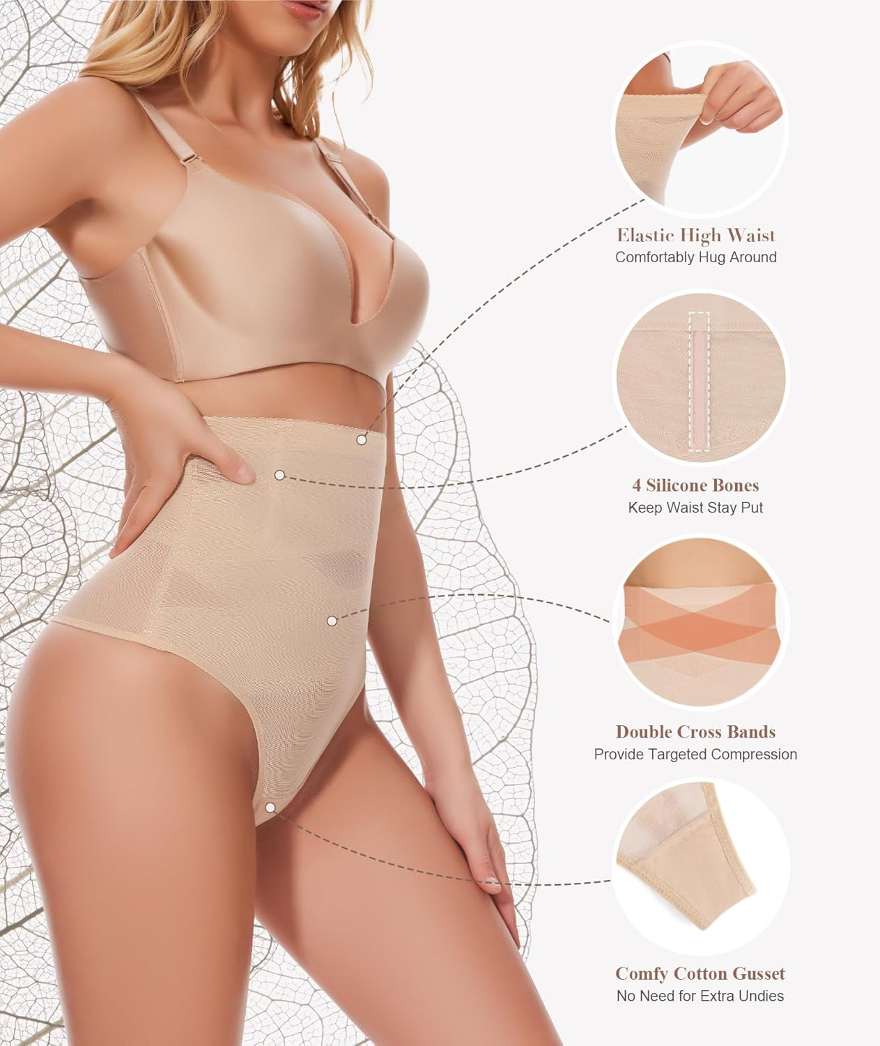 Tummy Control Thong Shapewear for Women-High Waisted Body Shaper Thong Panties Girdle Seamless Compression Underwear