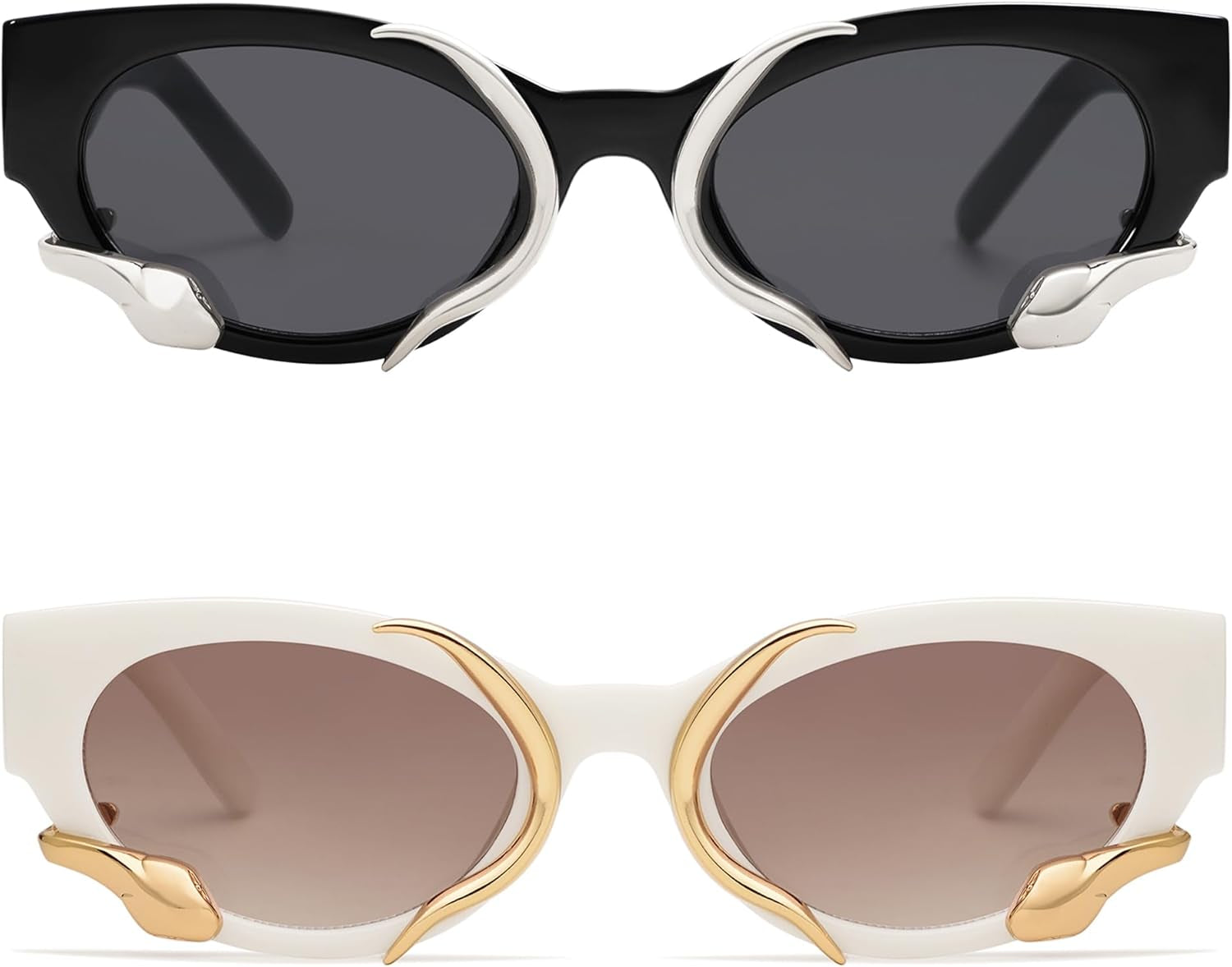 Trendy Sunglasses for Women Men Vintage Narrow Cateye Metal Snake Sunnie Y2K Accessories AP3621