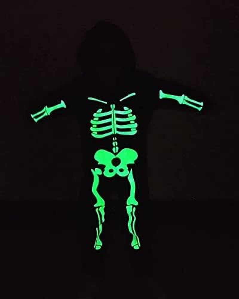 Matching Family Costumes Sets Unisex Halloween Hooded Glow in Dark Skeleton Jumpsuit Men Small