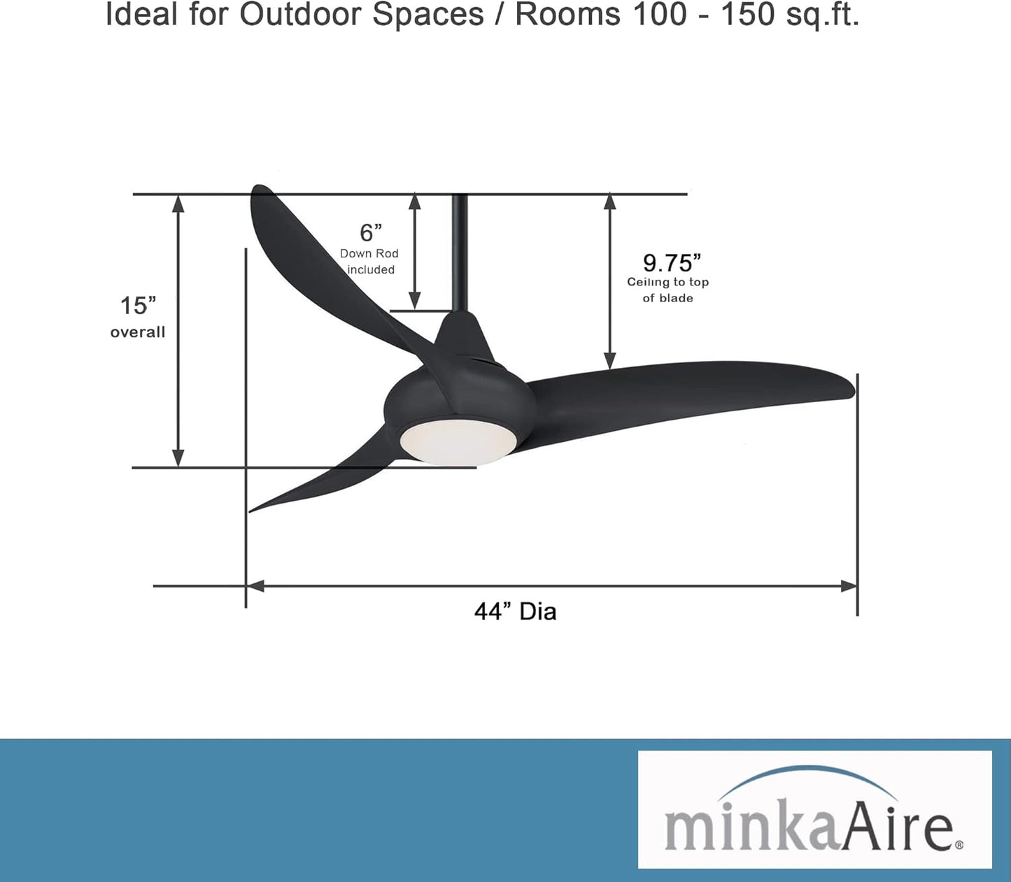 F845-CL Light Wave 44" Ceiling Fan with LED Light and Remote Control in Coal Finish