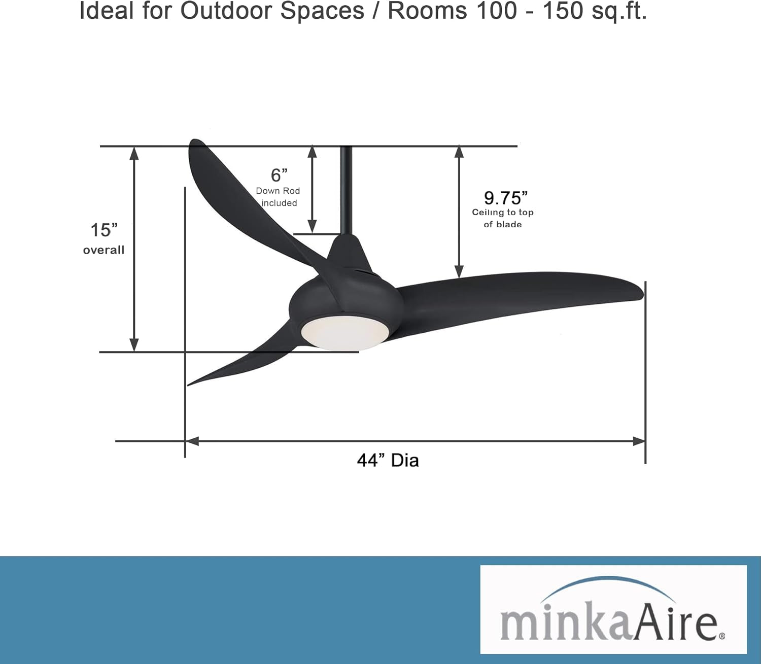 F845-CL Light Wave 44" Ceiling Fan with LED Light and Remote Control in Coal Finish
