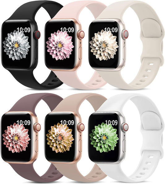 6 Pack Sport Bands Compatible with Apple Watch Band 38Mm 40Mm 41Mm 42Mm 44Mm 45Mm 49Mm,Soft Silicone Waterproof Strap Compatible with Iwatch Apple Watch Series 9 Ultra 8 7 6 5 4 3 2 1 SE Women Men
