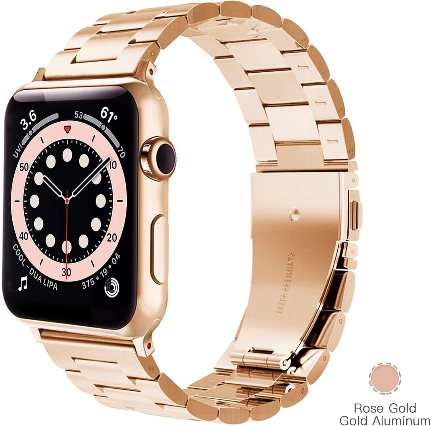 Compatible with Apple Watch Band 42Mm 44Mm, Business Solid Stainless Steel Metal Band Replacement Iwatch Strap for Apple Watch Series 6/5/4/3/2/1, SE for Men Women- Rose Gold(42Mm/44Mm)
