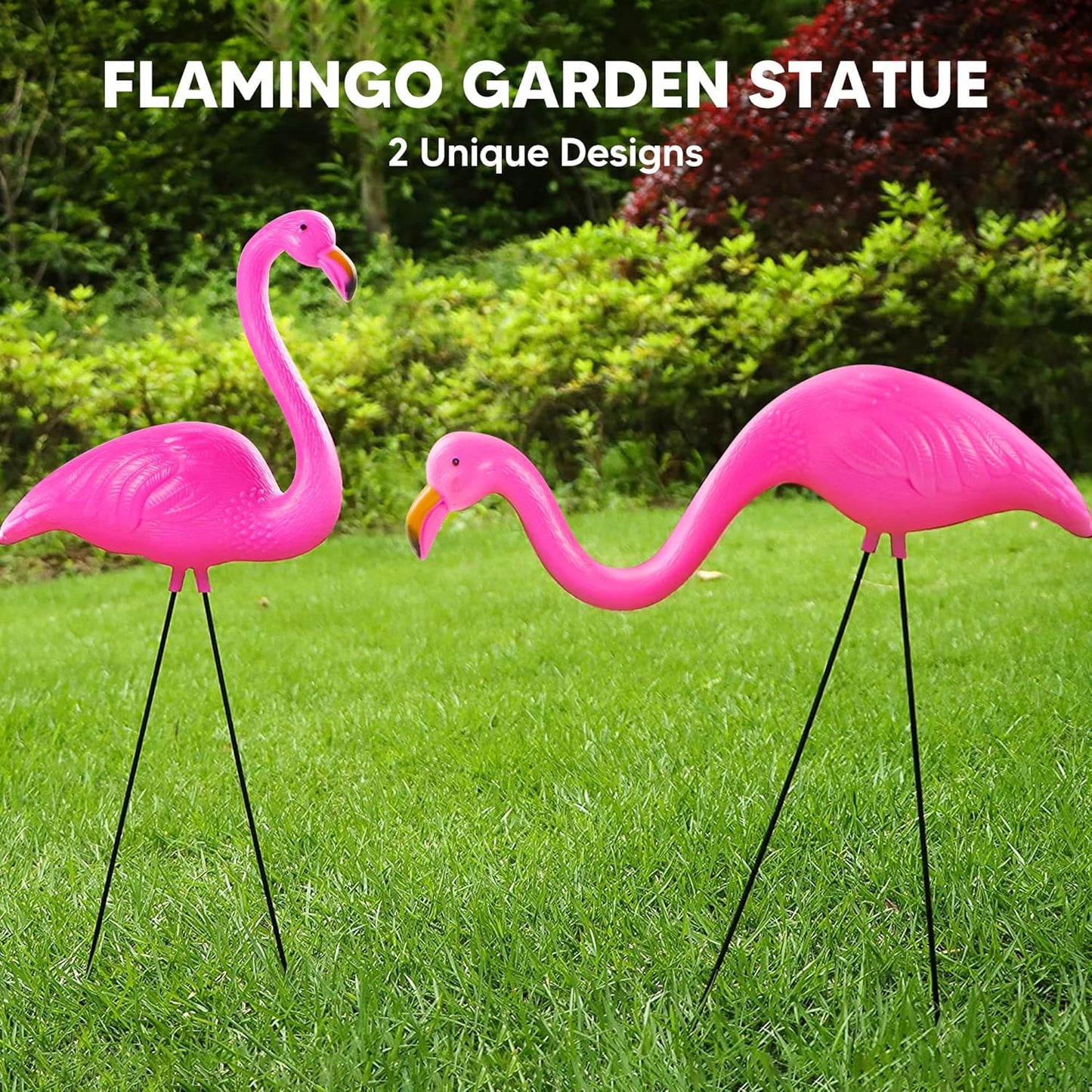 Set of 6 Small Pink Flamingo Yard Ornament Stakes, Mini Lawn Plastic Flamingo Statue with Metal Legs for Sidewalks, Outdoor Garden, Luau Party, Tropical Party Decor, 2 Styles
