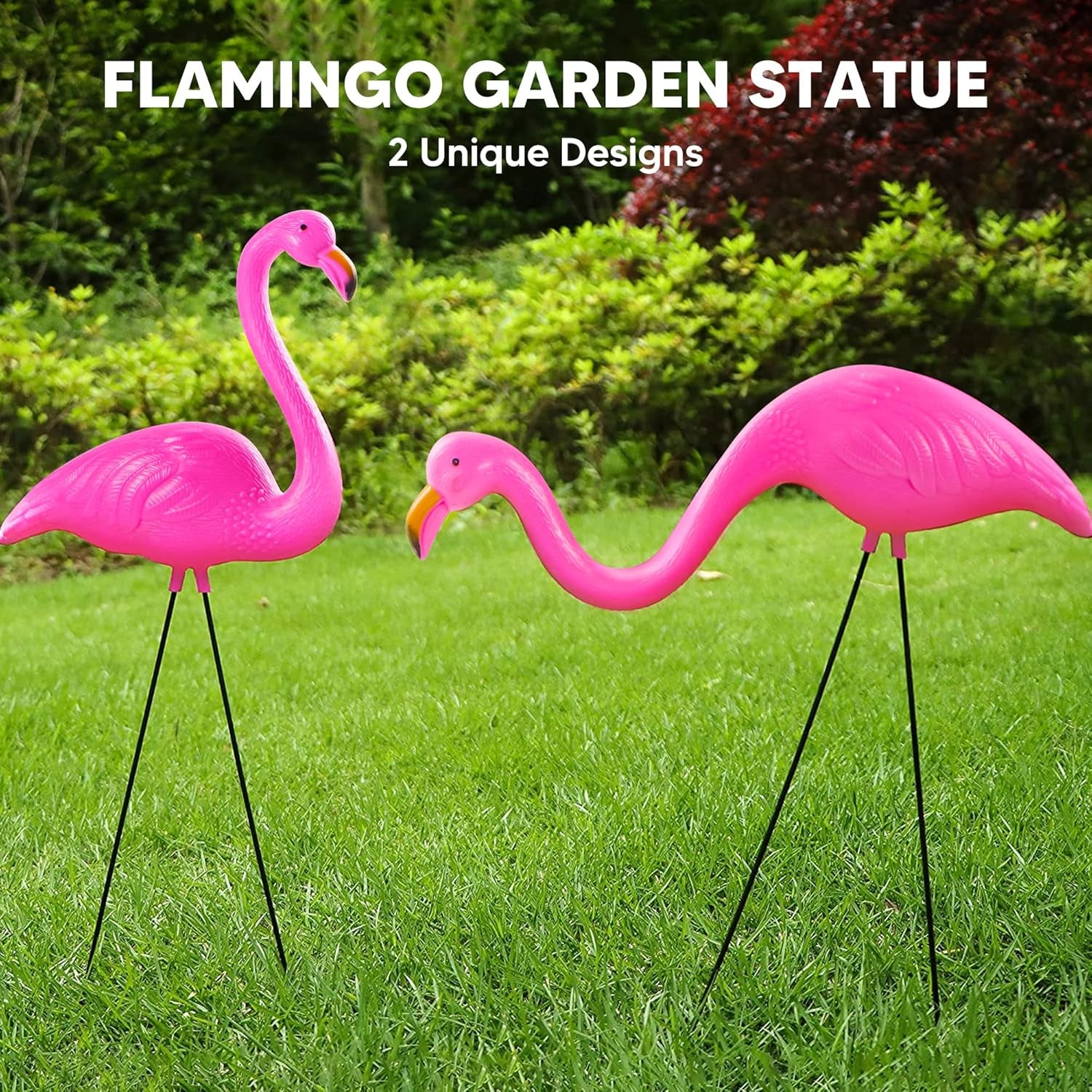 Set of 6 Small Pink Flamingo Yard Ornament Stakes, Mini Lawn Plastic Flamingo Statue with Metal Legs for Sidewalks, Outdoor Garden, Luau Party, Tropical Party Decor, 2 Styles