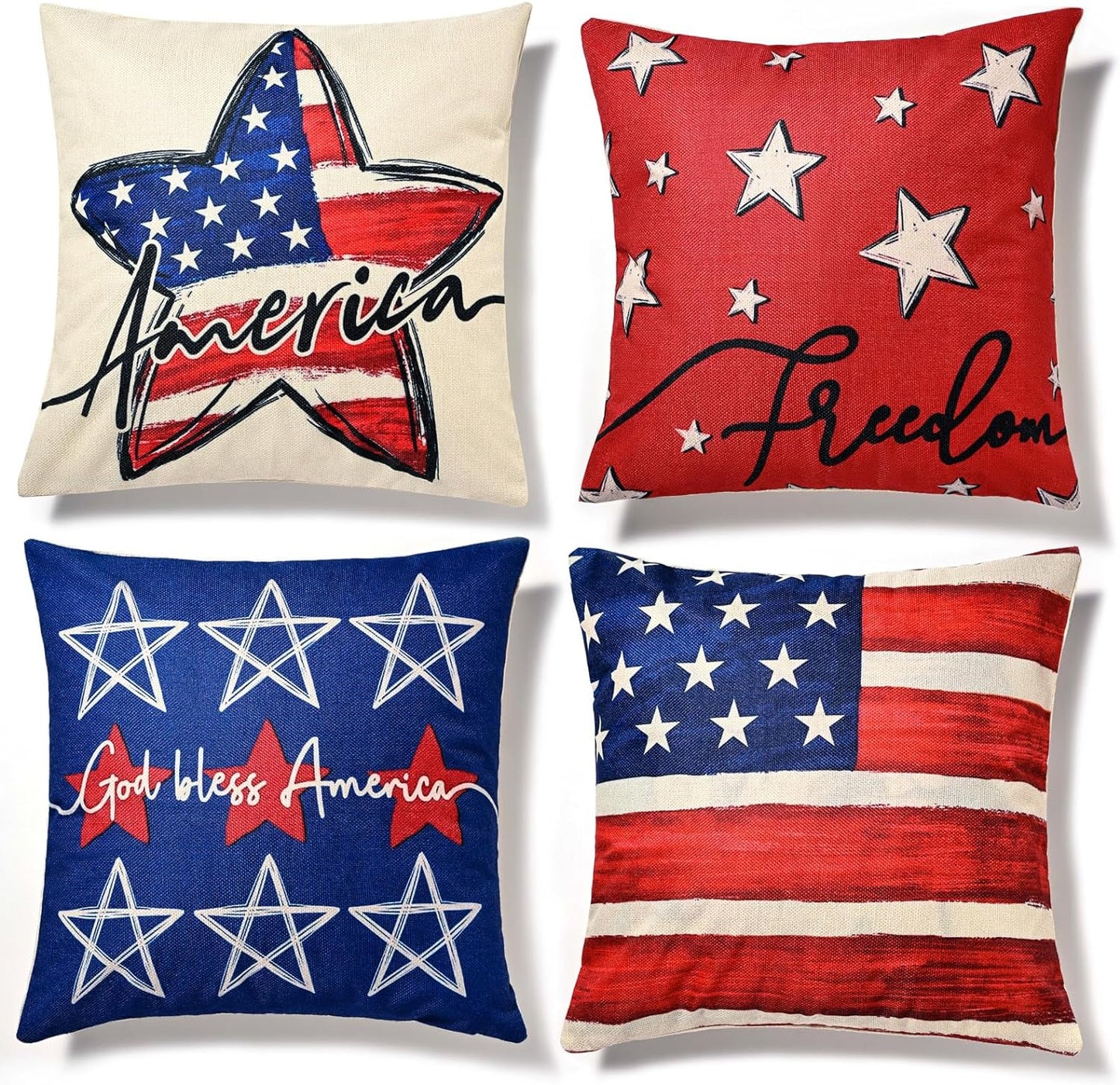 St Patricks Day Decor-Throw Pillow Covers 18X18 in Set of 4,Shamrock Linen Pillow Case with Green Hat Irish for Large Couch Sofa Home Indoor Outdoor Holiday Decorations