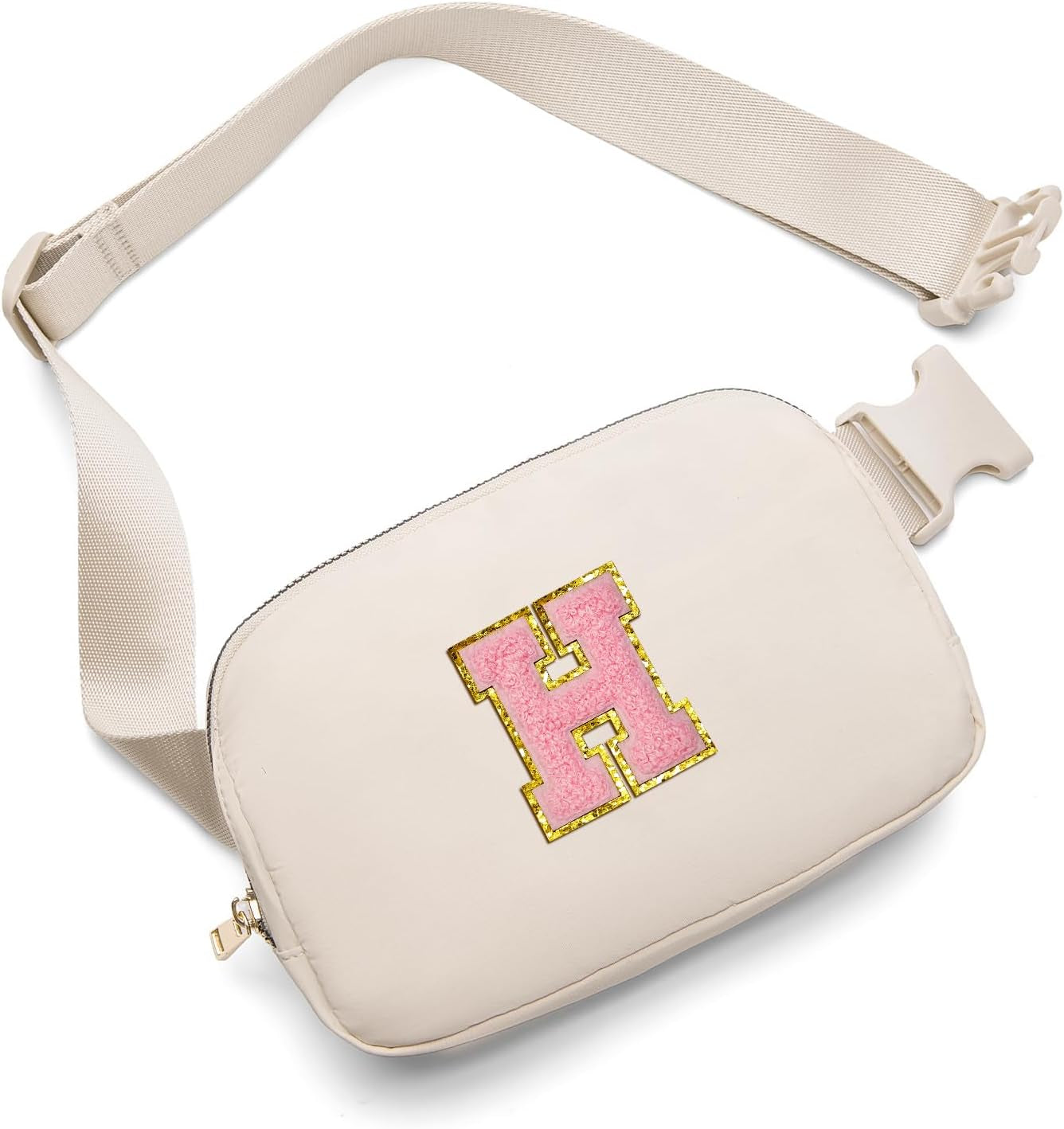 Belt Bag Fanny Pack Crossbody Bags with Initial Letter Patch Cute Stuff Birthday Gifts for Teenager Girls Cool Stuff for Teens Trendy Preppy Stuff for Teen Girls (Beige-A)