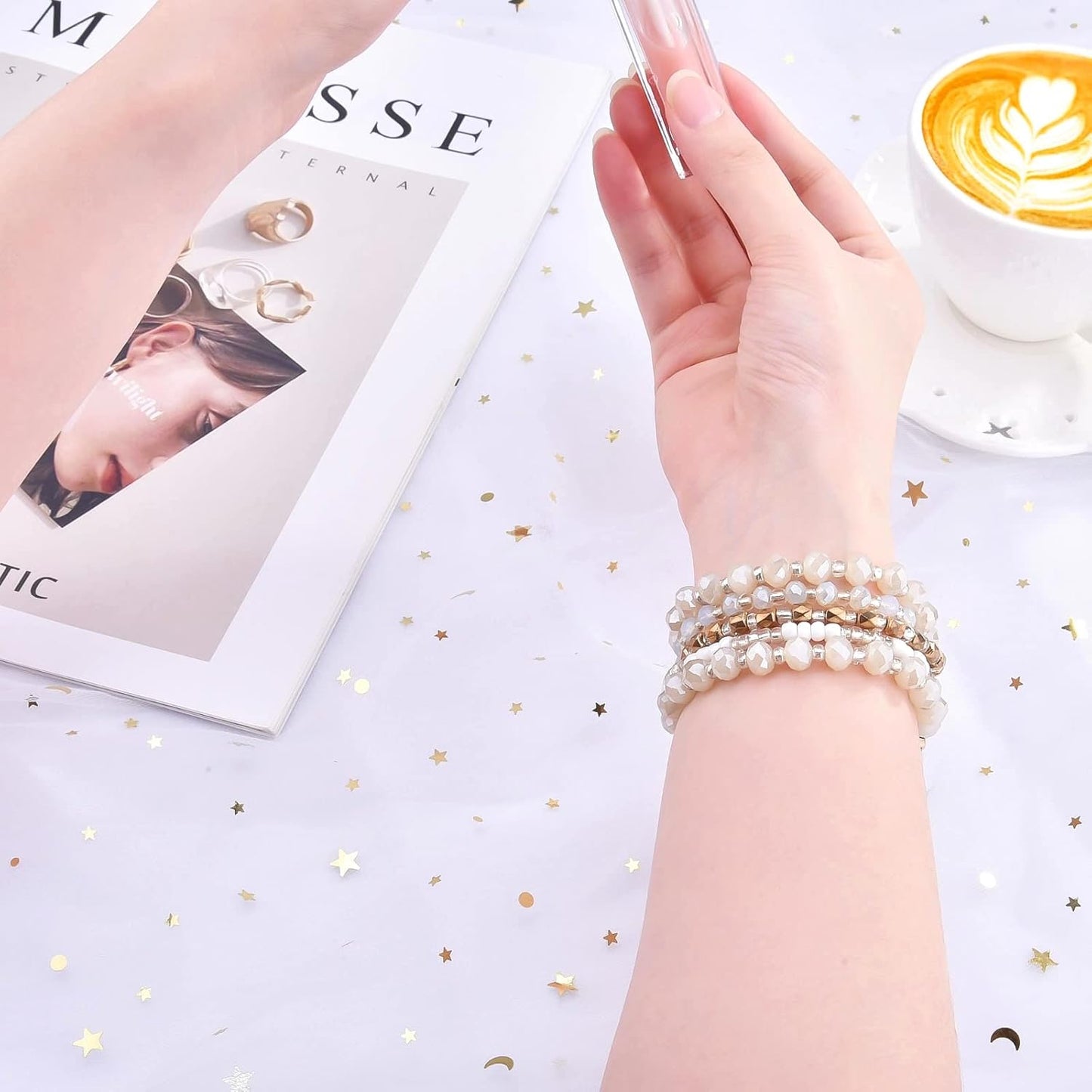 Beaded Bracelet Compatible for Apple Watch Band 40Mm/38Mm/41Mm Series 9 8 7 SE Series 6/5/4 Women Fashion Cute Handmade Pearl Beads Stretchy Watch Strap for Iwatch Bands Series 3/2/1