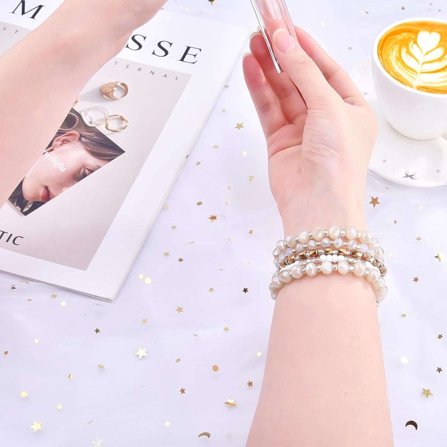Beaded Bracelet Compatible for Apple Watch Band 40Mm/38Mm/41Mm Series 9 8 7 SE Series 6/5/4 Women Fashion Cute Handmade Pearl Beads Stretchy Watch Strap for Iwatch Bands Series 3/2/1