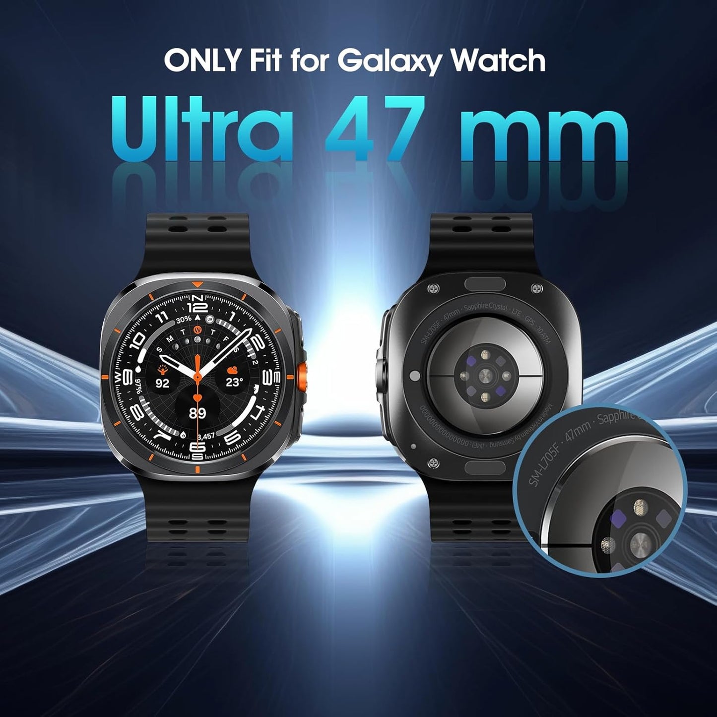 Ocean Silicone Sport Band for Samsung Galaxy Watch 7 Ultra Band 47Mm, Breathable Soft Waterproof Watch Band for Galaxy Watch Ultra Bands,Black