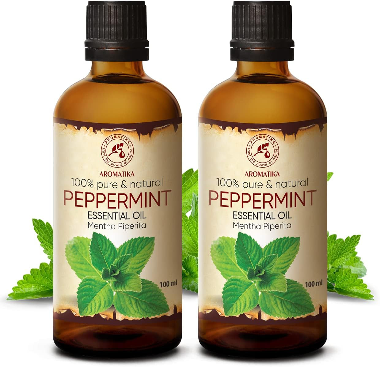 Peppermint Essential Oils 6.8 Fl Oz - 2X100Ml - Mentha Piperita - India - 100% Pure & Natural Oil - Best for Aromatherapy - Home Fragrances - Diffuser - Aroma Lamps - Skin Care TLBH