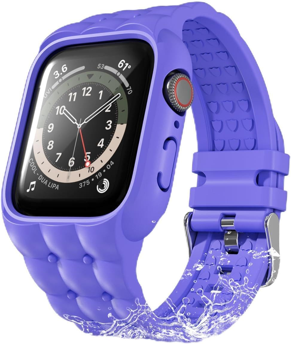 Sports Silicone Band with Bumper Case Compatible with Apple Watch Band 44Mm 45Mm for Women, Rugged Wrist Strap Replacement for I-Watch Bands for Women Series 9 8 7 6 5 4 SE